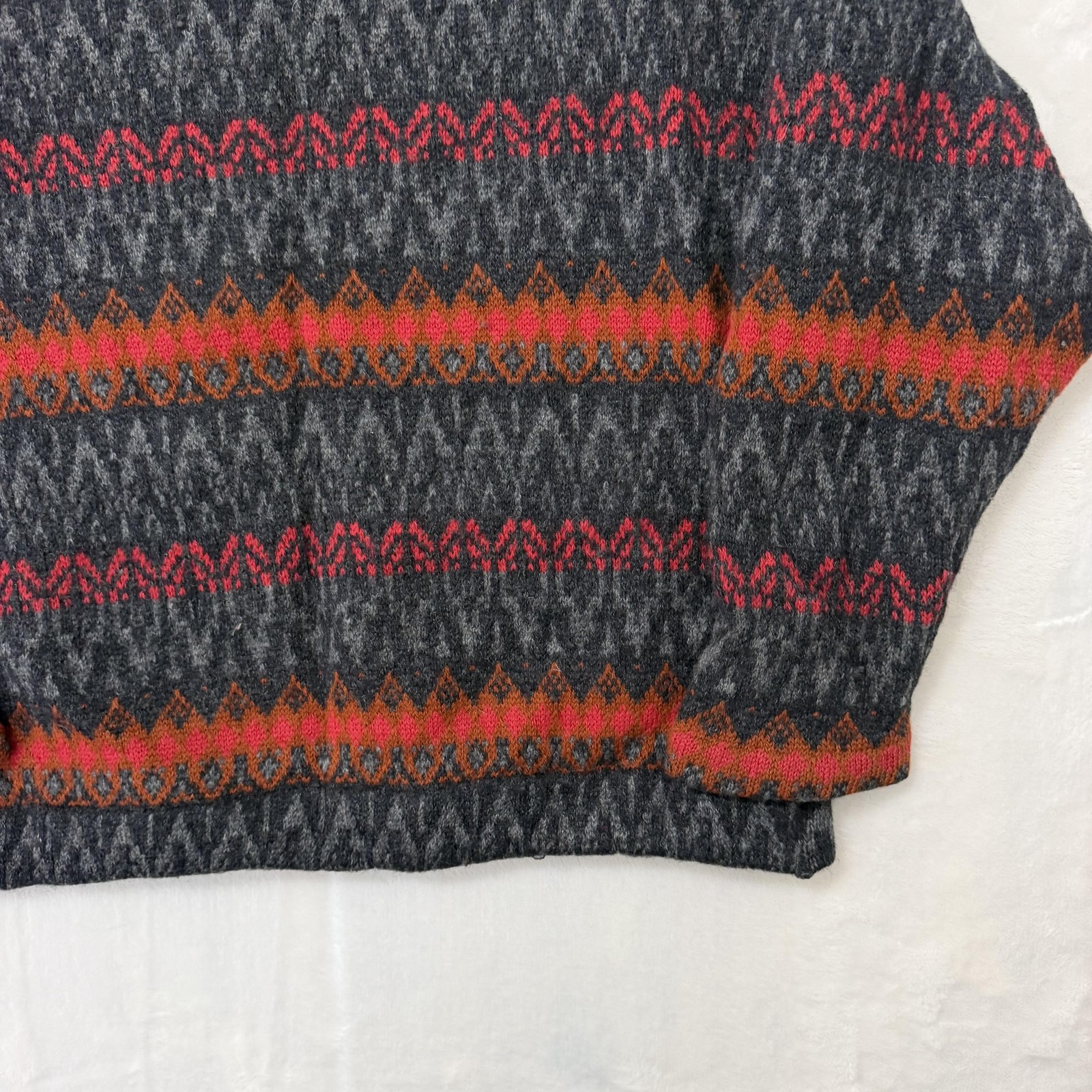 Vintage Jersey Modeller Sweater Womens Large Gray Wool Fair Isle Sweden