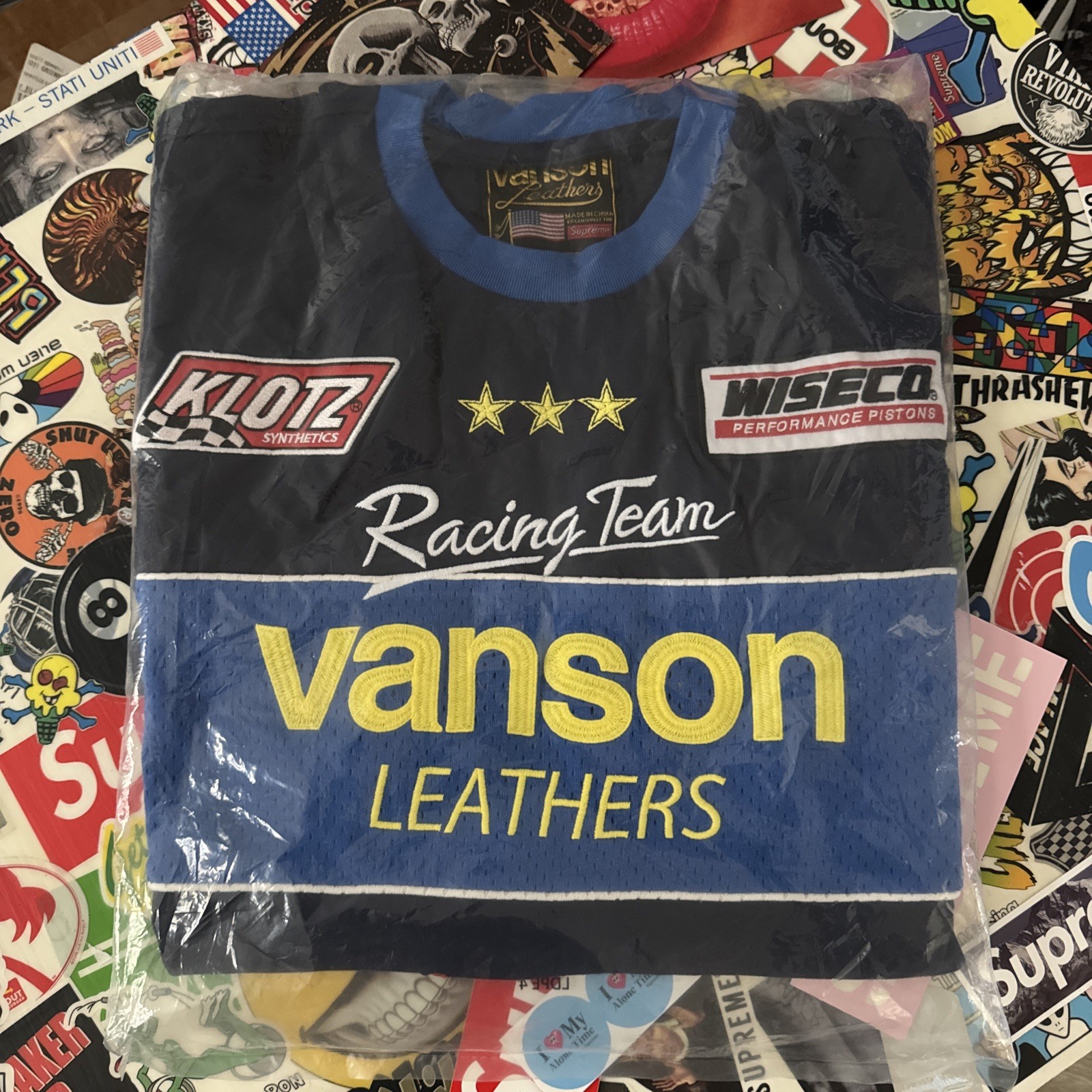 Supreme x Vanson Leathers Long Sleeve Top Navy Size XL (SS26) Patches Embroidery