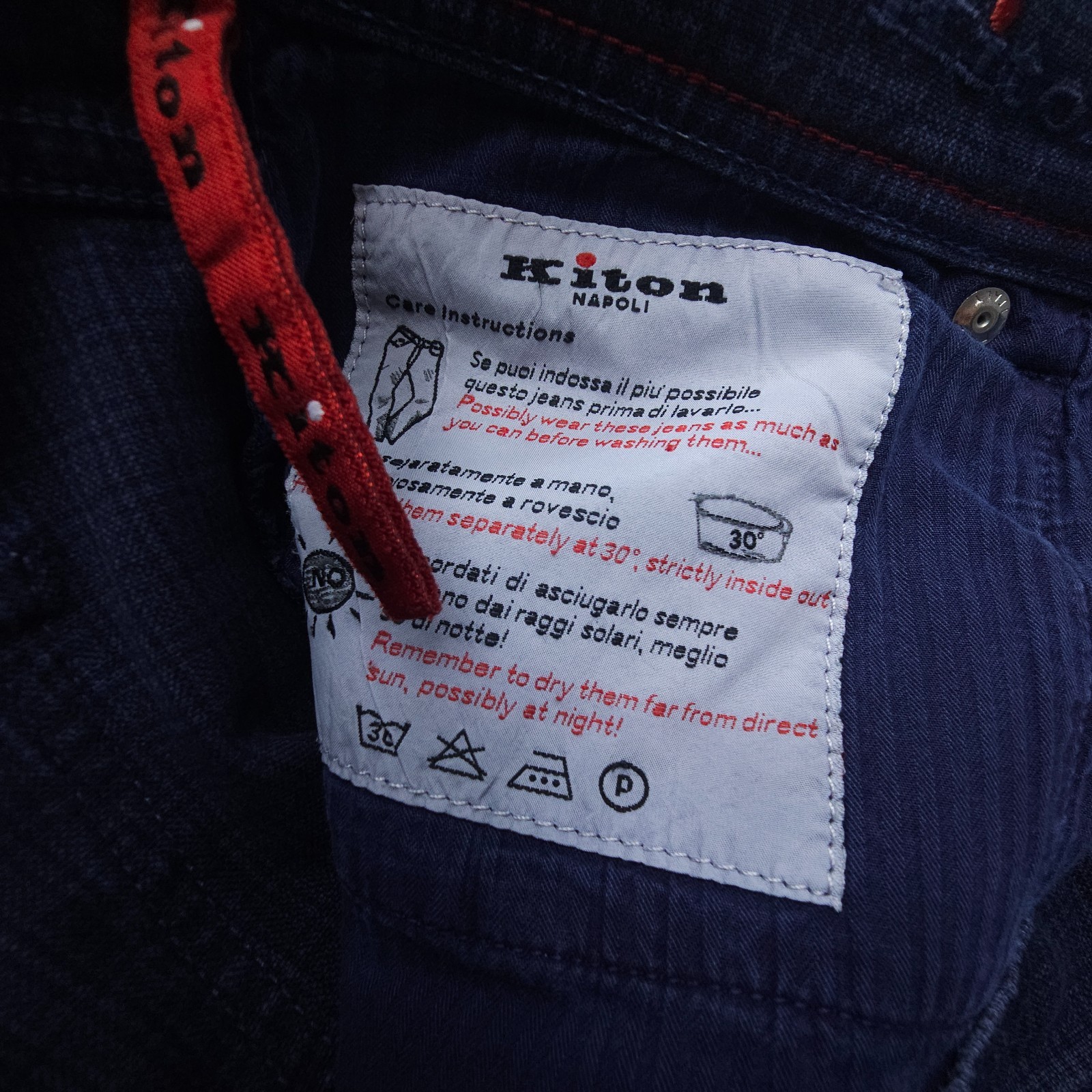 Kiton Napoli Stretch Cotton Trouser 5 Pocket Pants Size 52 (34 x 32″) Blue Italy