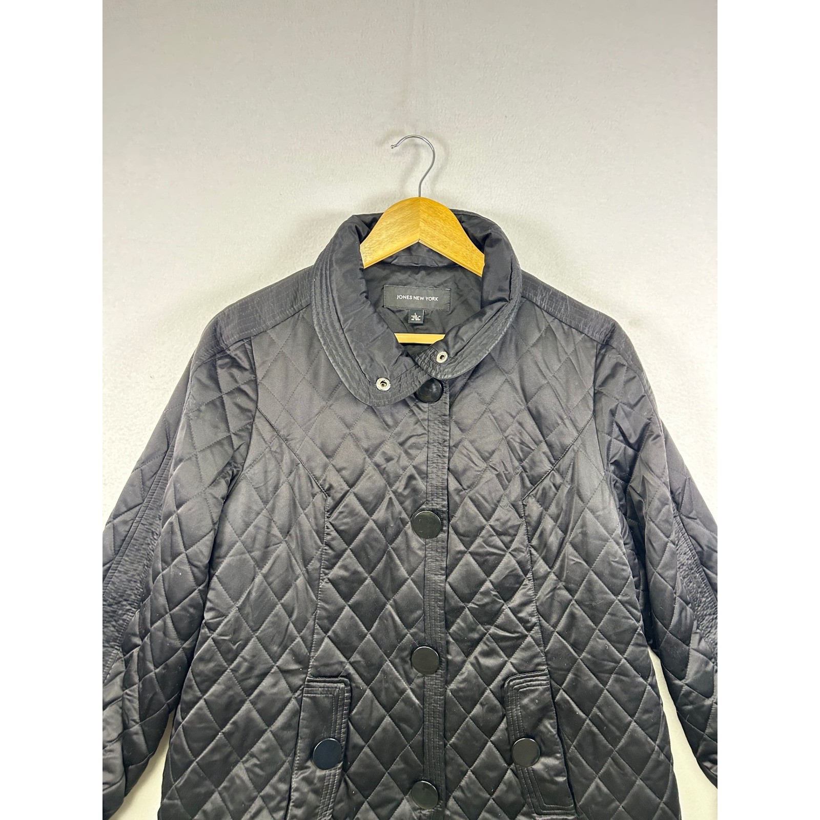 Classic Jones New York Quilted Snap Button Jacket Black Size Large
