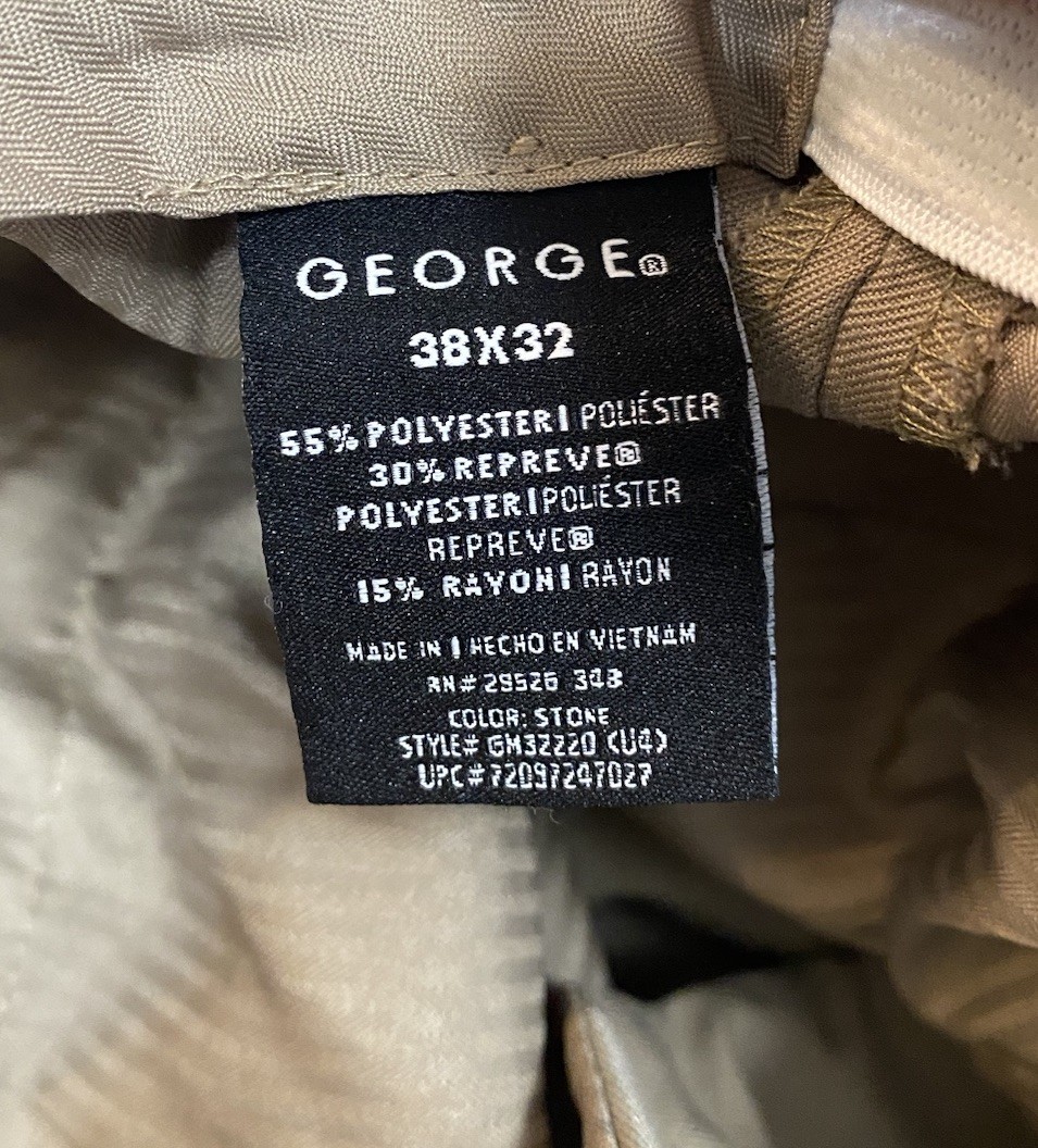 George Mens 38X32 Pleated Chino Pants Barley Tan Cuffed Khaki Trousers