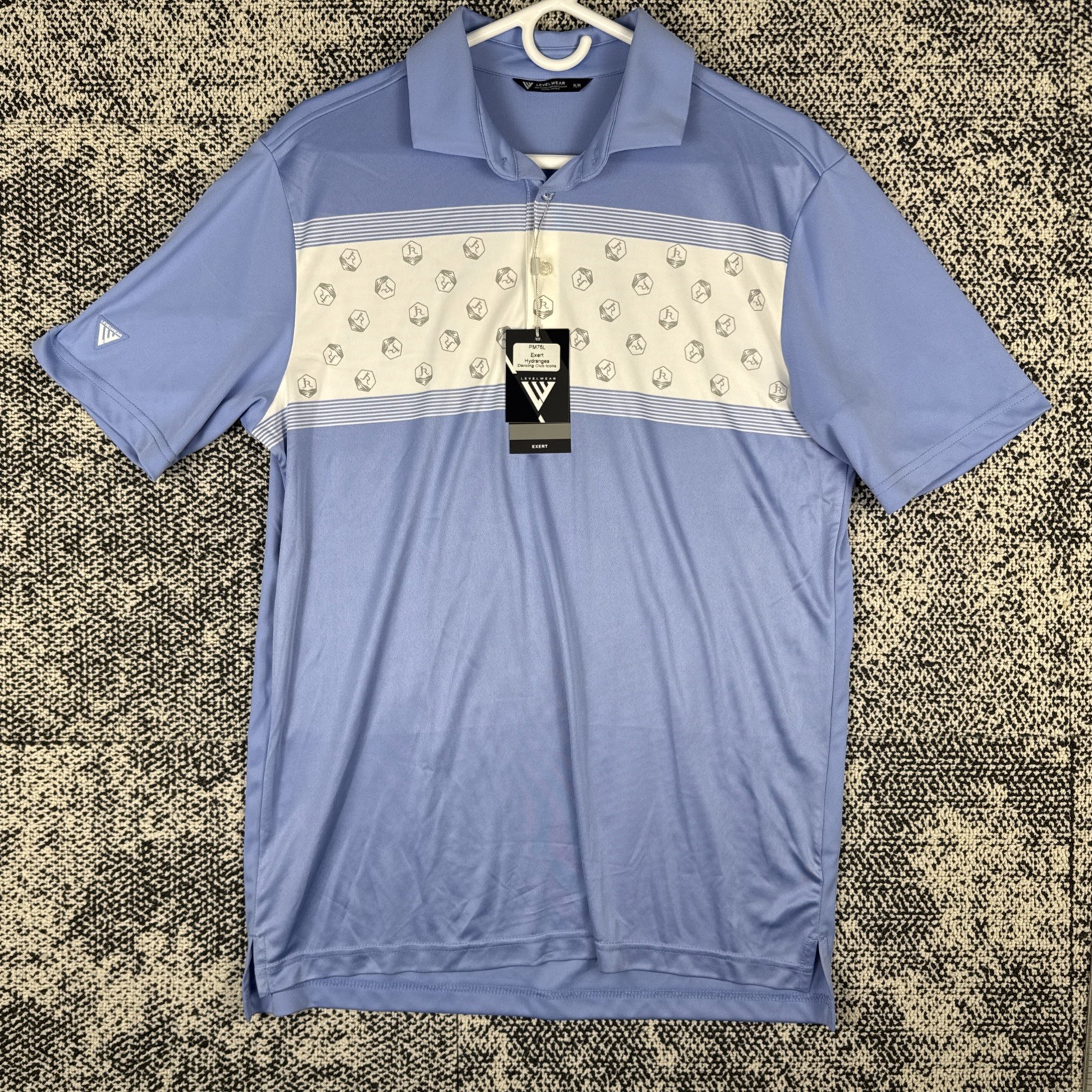 Levelwear Short Sleeve Polo Shirt Mens Medium Exert Hydrangea Blue NEW