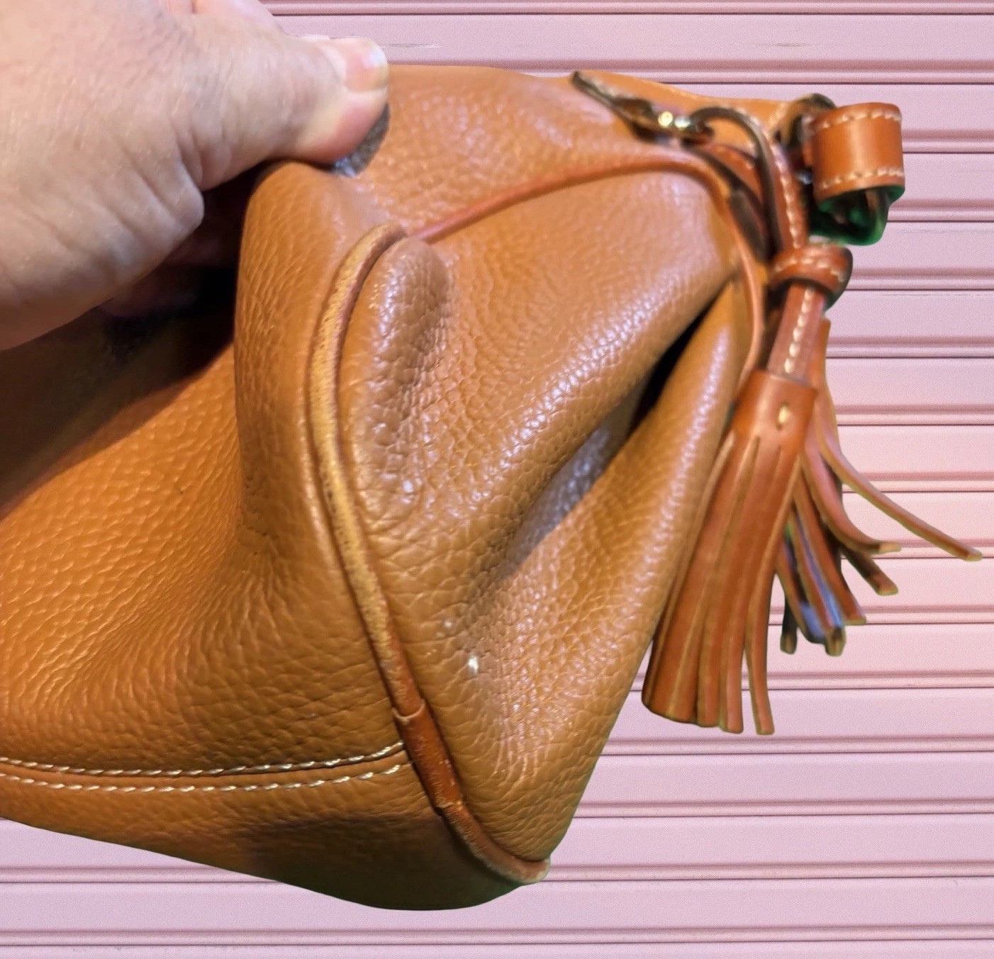 Dooney Bourke Caramel Brown Hobo Zip Shoulder Bag Pebbled Leather