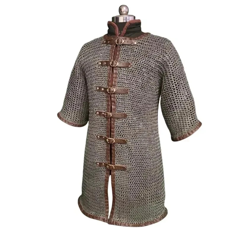 MEDEIVAL Chainmail Shirt, MILD STEEL Flat Ring Riveted with solid rings SCA LARP