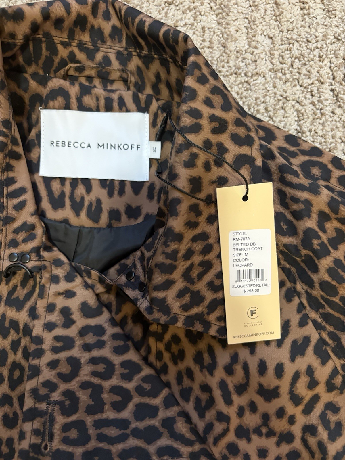 Rebecca Minkoff Leopard Trench Coat NWT RM-707A Women’s M Belted $298 Designer