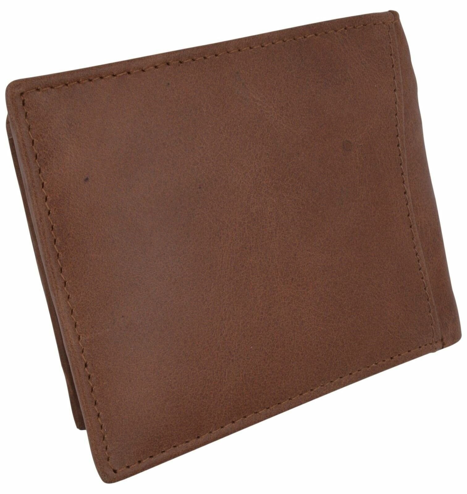 Premium Leather Mens Bifold Center Card ID Flap Tan Wallet Gift Box by Cavelio