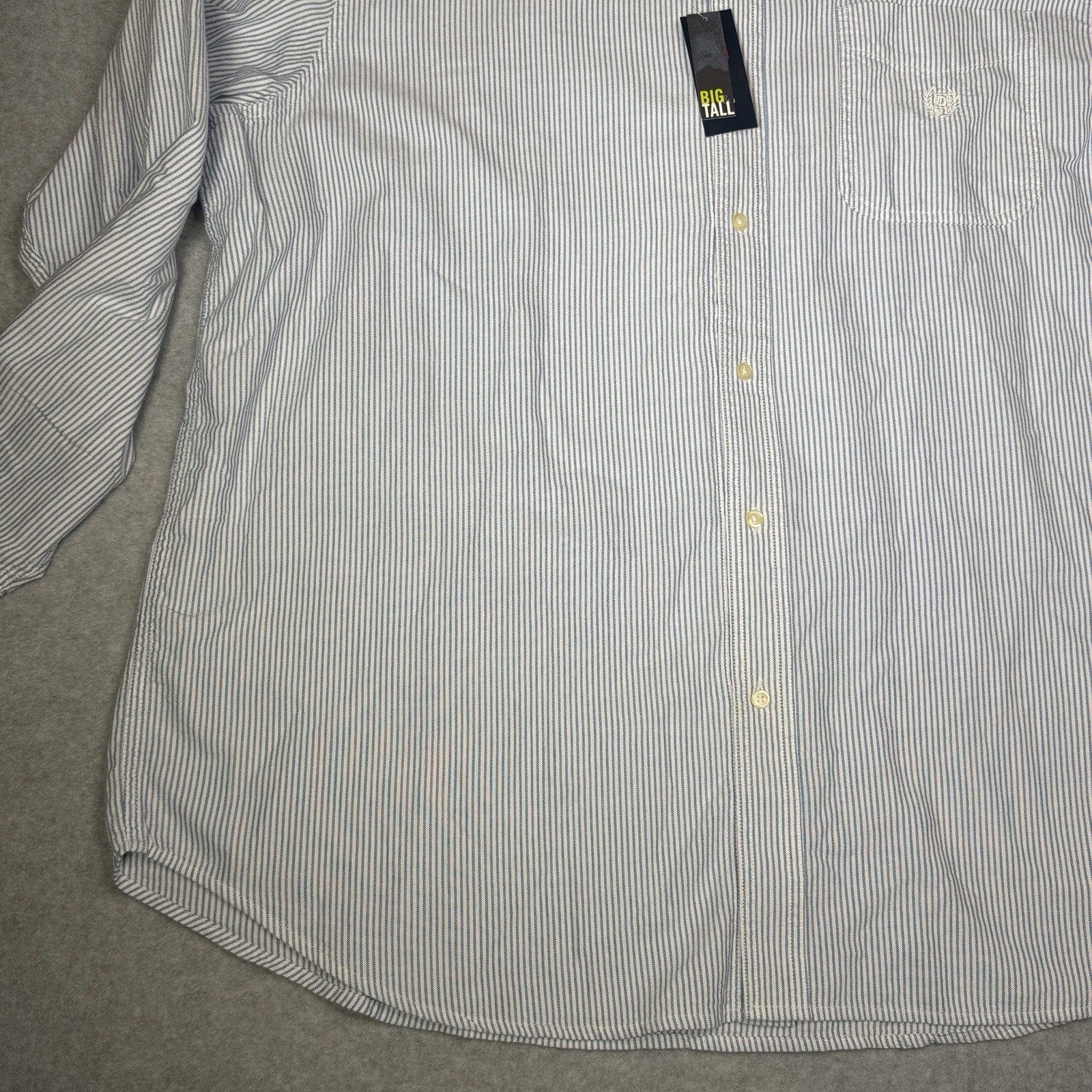 New Chaps Mens 2XB Blue White Stripe Oxford Button Down Shirt Lightweight Cotton