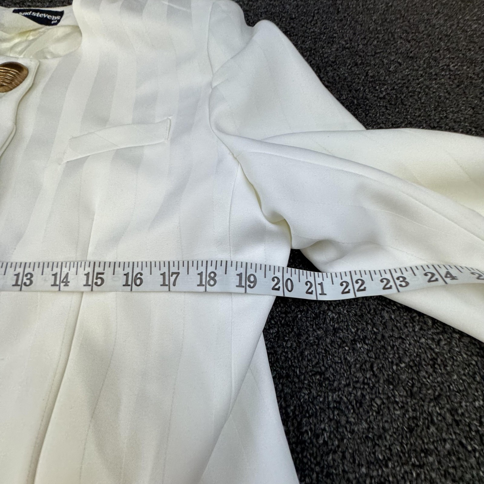 Vintage Chad Stevens Coat Womens 12 White Striped Collarless Overcoat Lined 5280