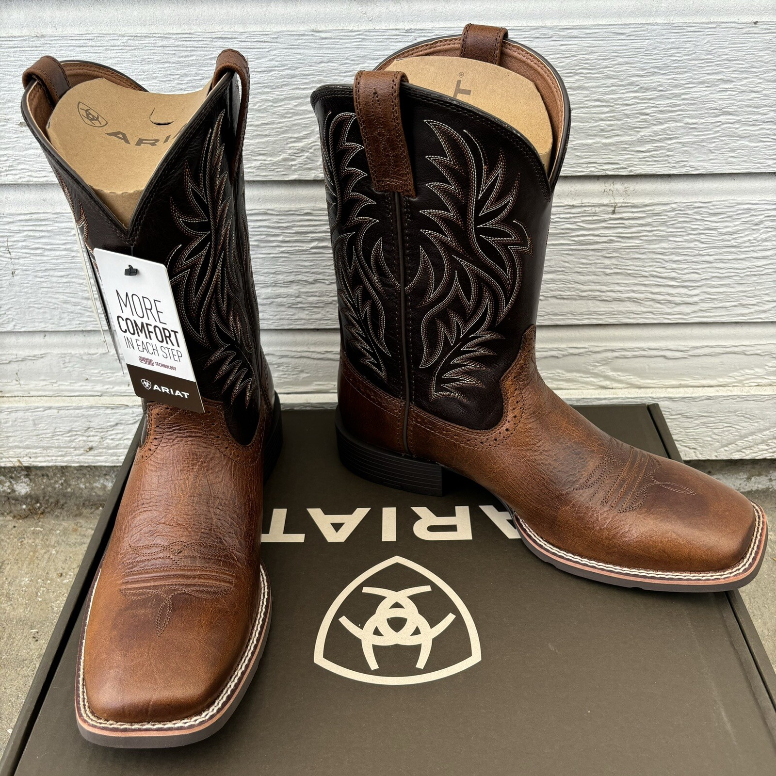 Ariat Sport Western Wide Square Toe Mens Sz 8 D Peanut Butter Chaga Brown Boots