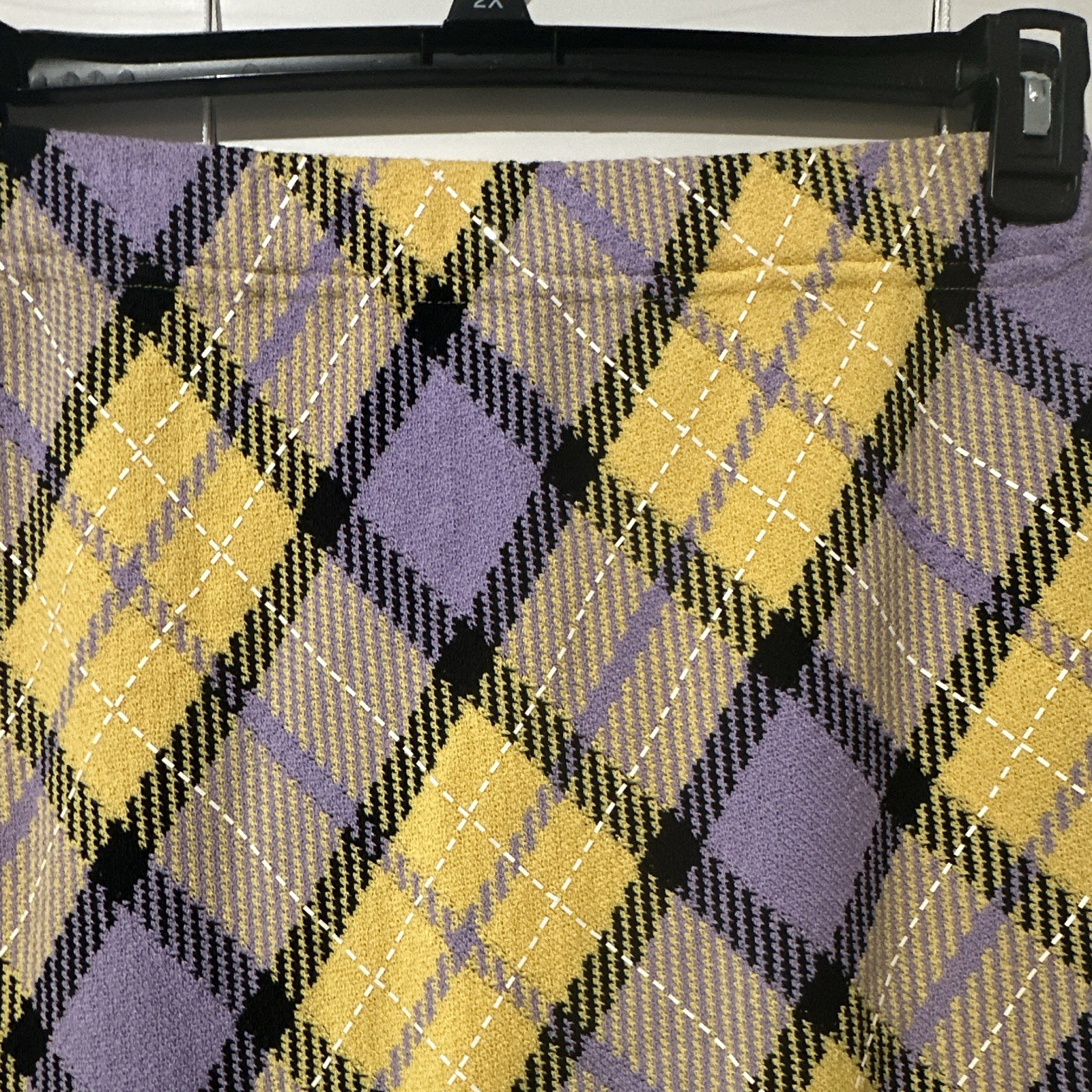 St. John Collection Purple Yellow Plaid Knit Pencil Straight Knee Length Skirt 8