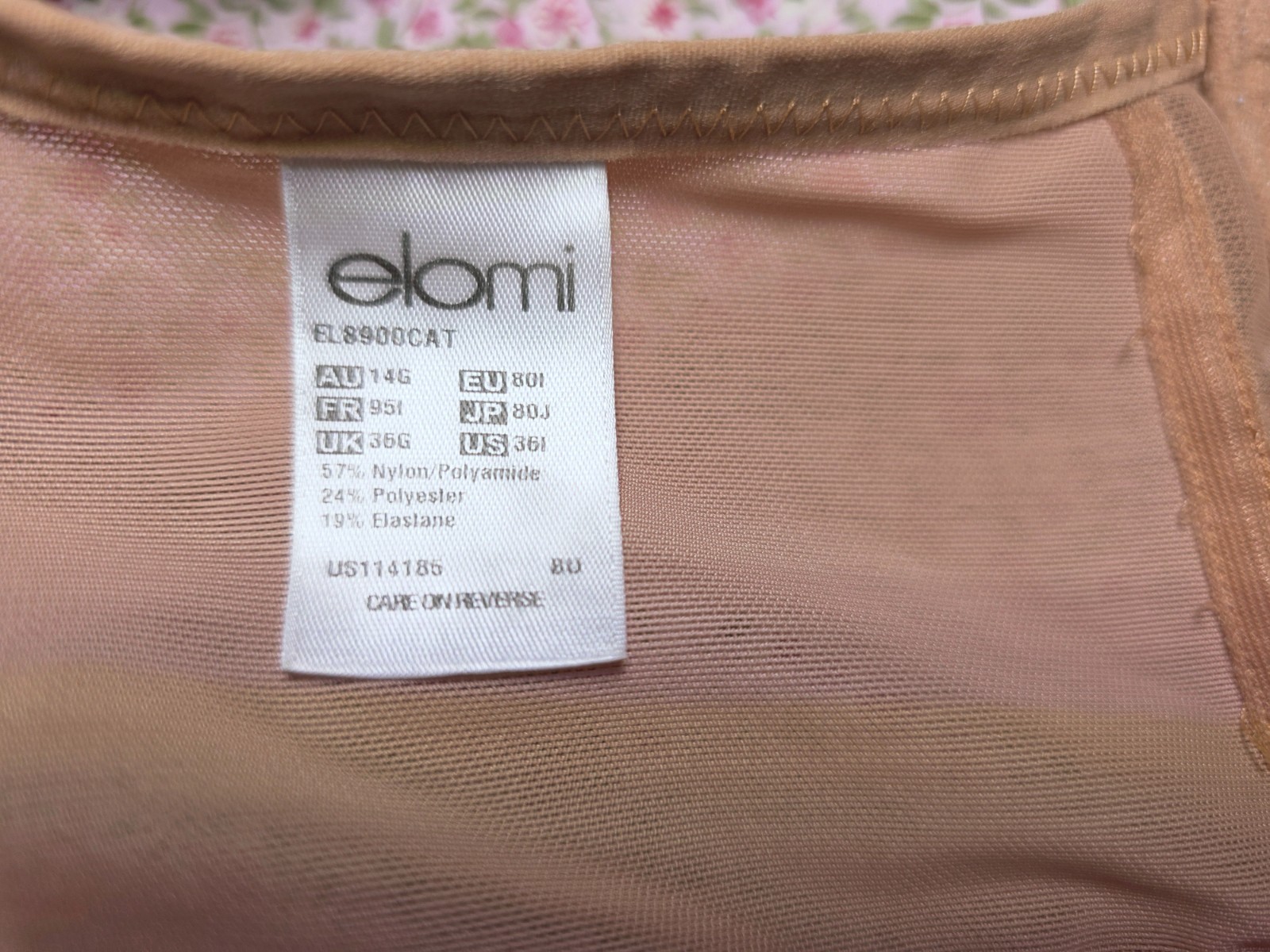 Elomi Matilda Underwire Plunge Bra EL8900 Cafe Au Lait Size UK 36G – US 36I
