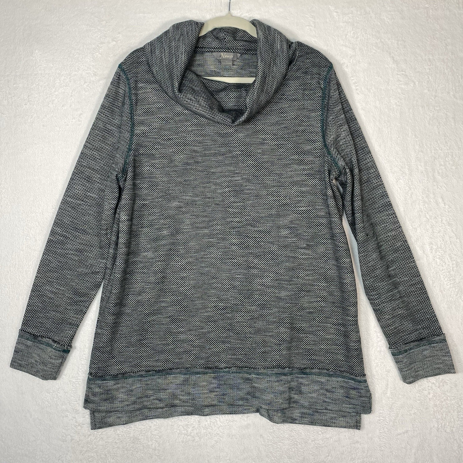 Natural Reflections Marled Cowl Neck Tunic Sweater Large Gray Teal Boho Gorpcore