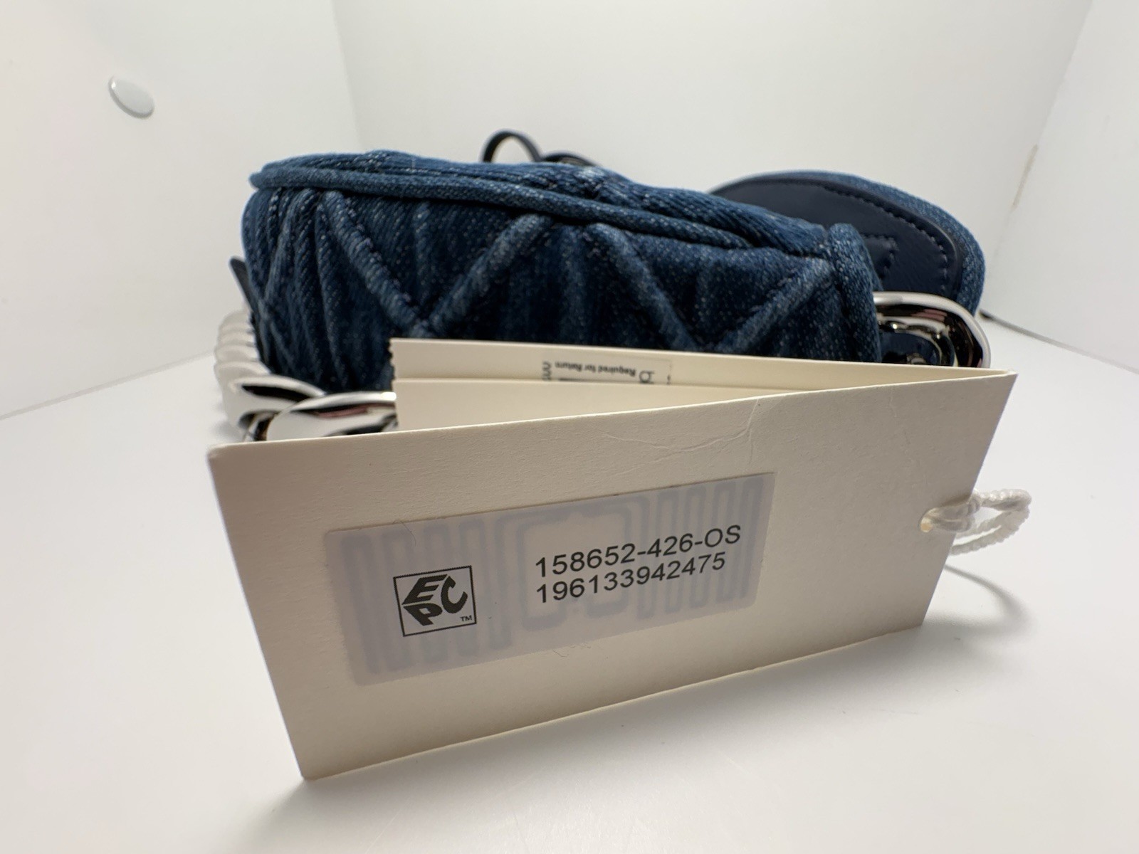 Tory Burch Fleming Mini Crescent Bag Denim Blue Silver Chain Strap NWT $498