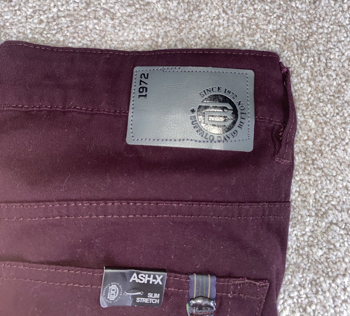 Buffalo David Bitton Jeans Ash X Slim Stretch Cotton 42×32 Maroon NWT MSRP $109