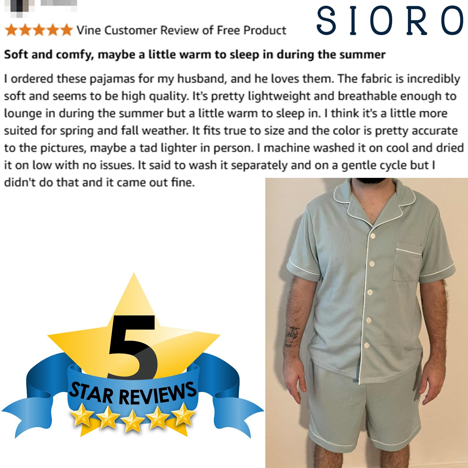 SIORO Men Waffle Knit Pajamas Set Short Sleeve Sleepwear Button Down Loungewear