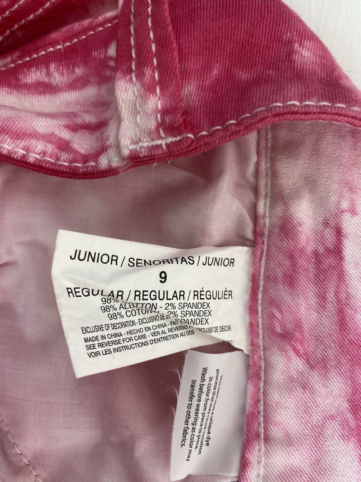 Grane Junior Tie-Dye Pink & White Jeans Zipper at Bottom Low-Rise Size 9