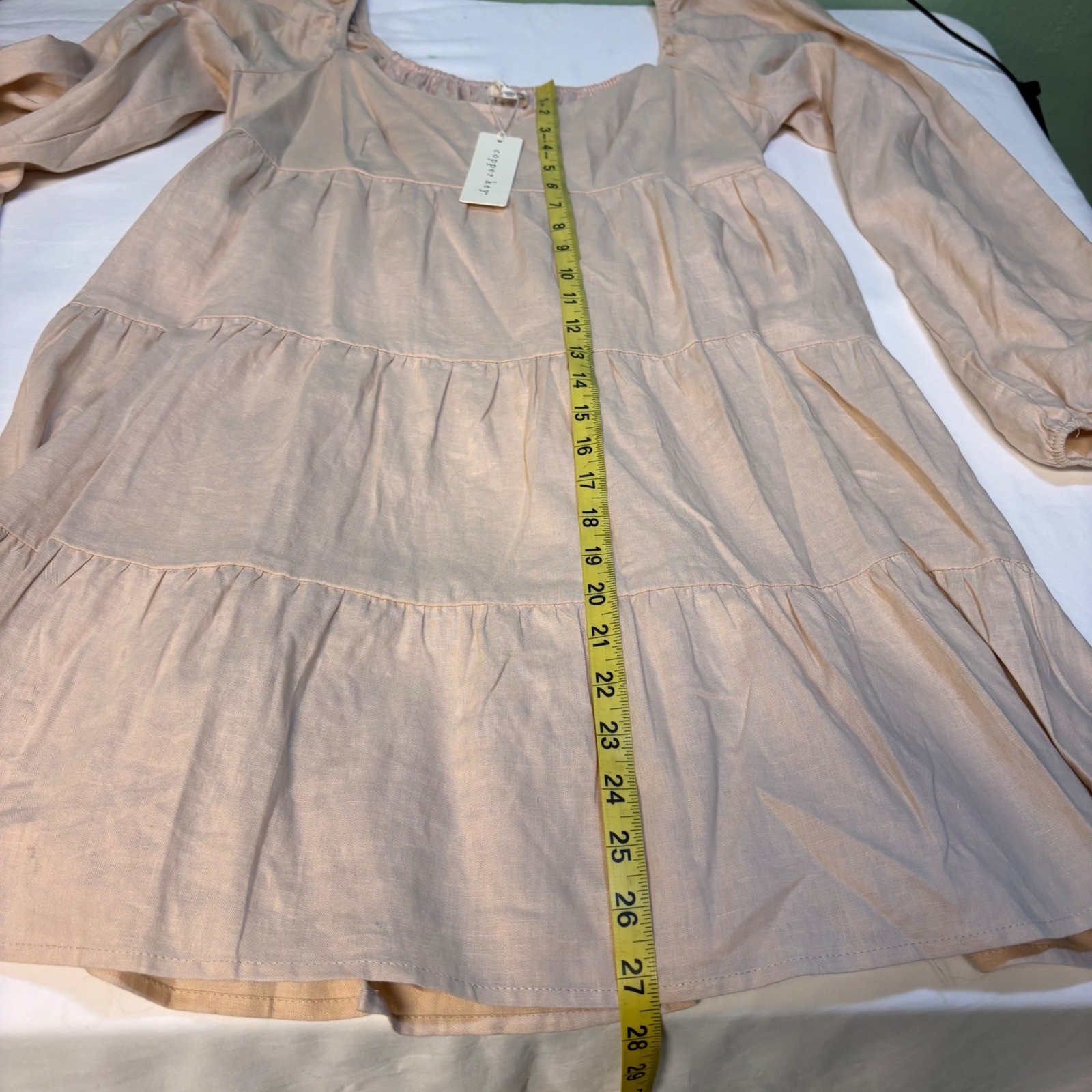 Copper Key NWT Tiered Mini Dress Medium Beige Puff Sleeve Cottagecore