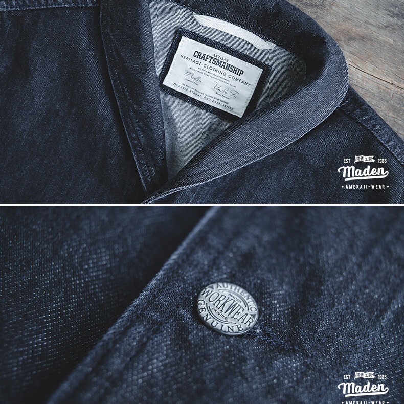 American Denim Dungaree Retro Men’s Jacket Coat Amikaki Casual Coat Blue Cotton