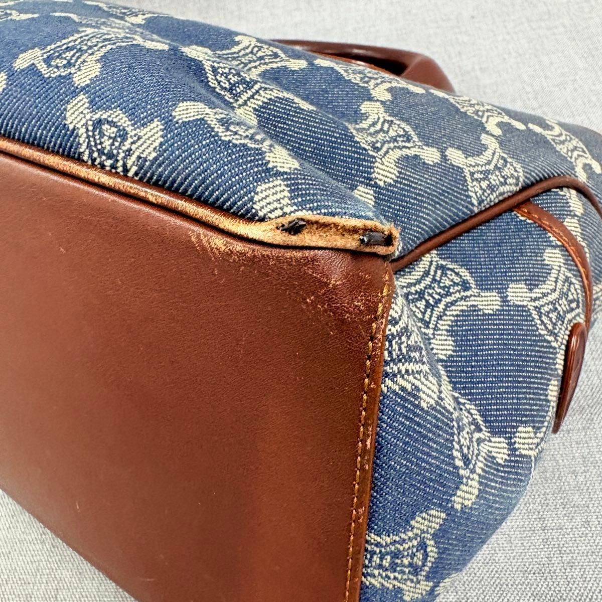 CELINE Boogie Bag Trionf Denim Handbag Canvas Blue Authentic