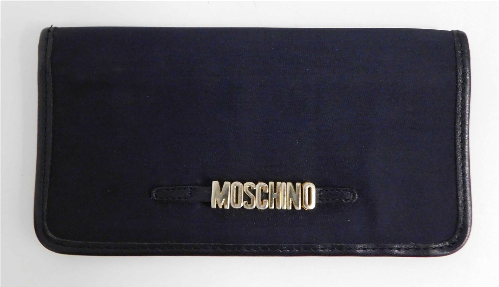 Moschino Redwall Italy Vintage Black Nylon Leather Checkbook Clutch Wallet