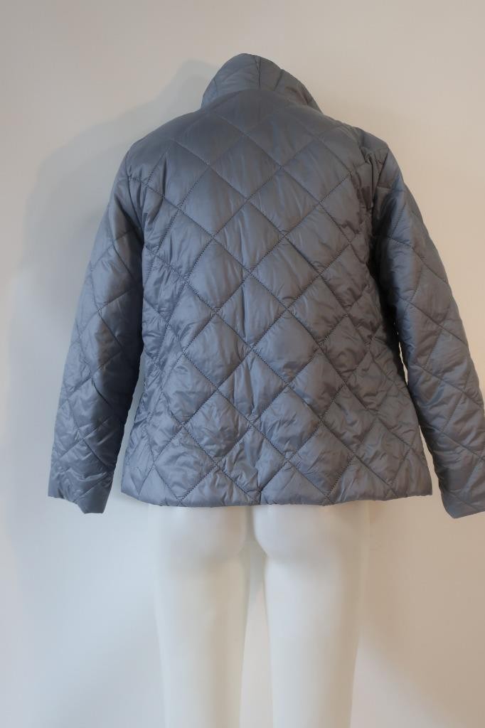 Womens DY Choice Blue-Gray Open No Closure Quilted Puffer Jacket L