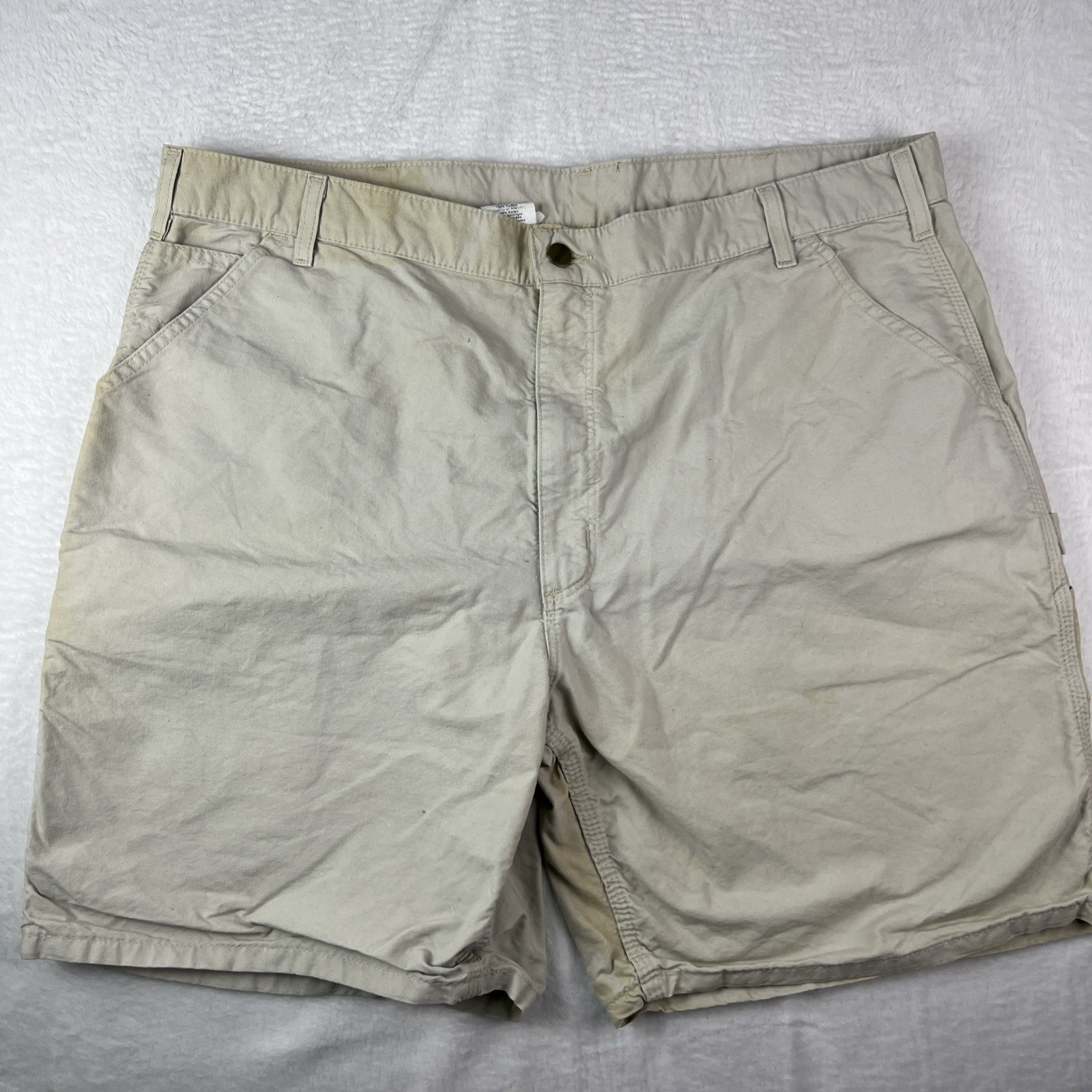 Carhartt The Classic Carpenter Shorts Mens 42 Beige Cotton Workwear Hammer Loop