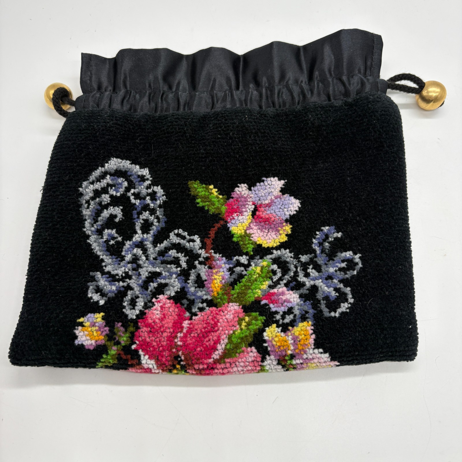 FEILER drawstring pouch, floral pattern, chenille fabric, no. 207