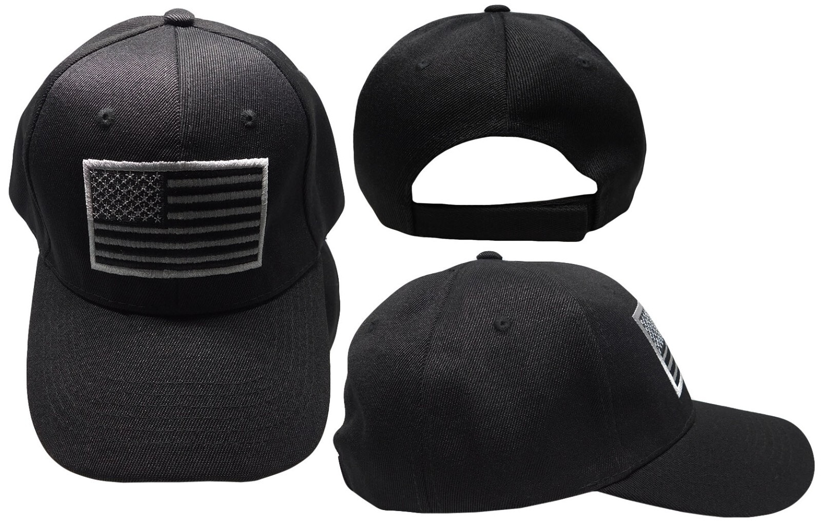 USA American Lt Grey & Black Patch Black Acrylic Adjustable Embroidered Hat Cap
