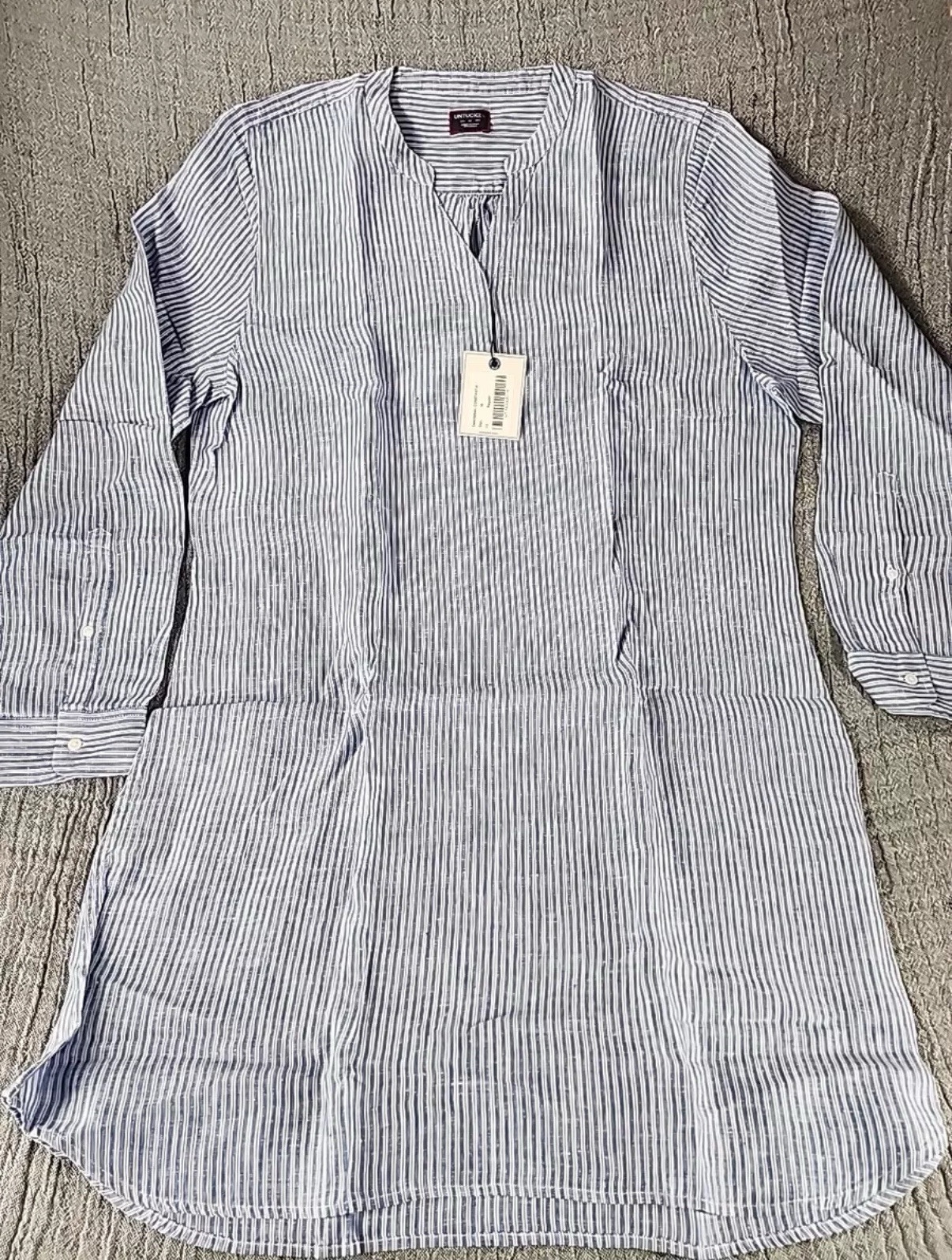 UNTUCKit Constantia Shirt Dress Womens Size 14 Blue Striped Linen NWT Restort