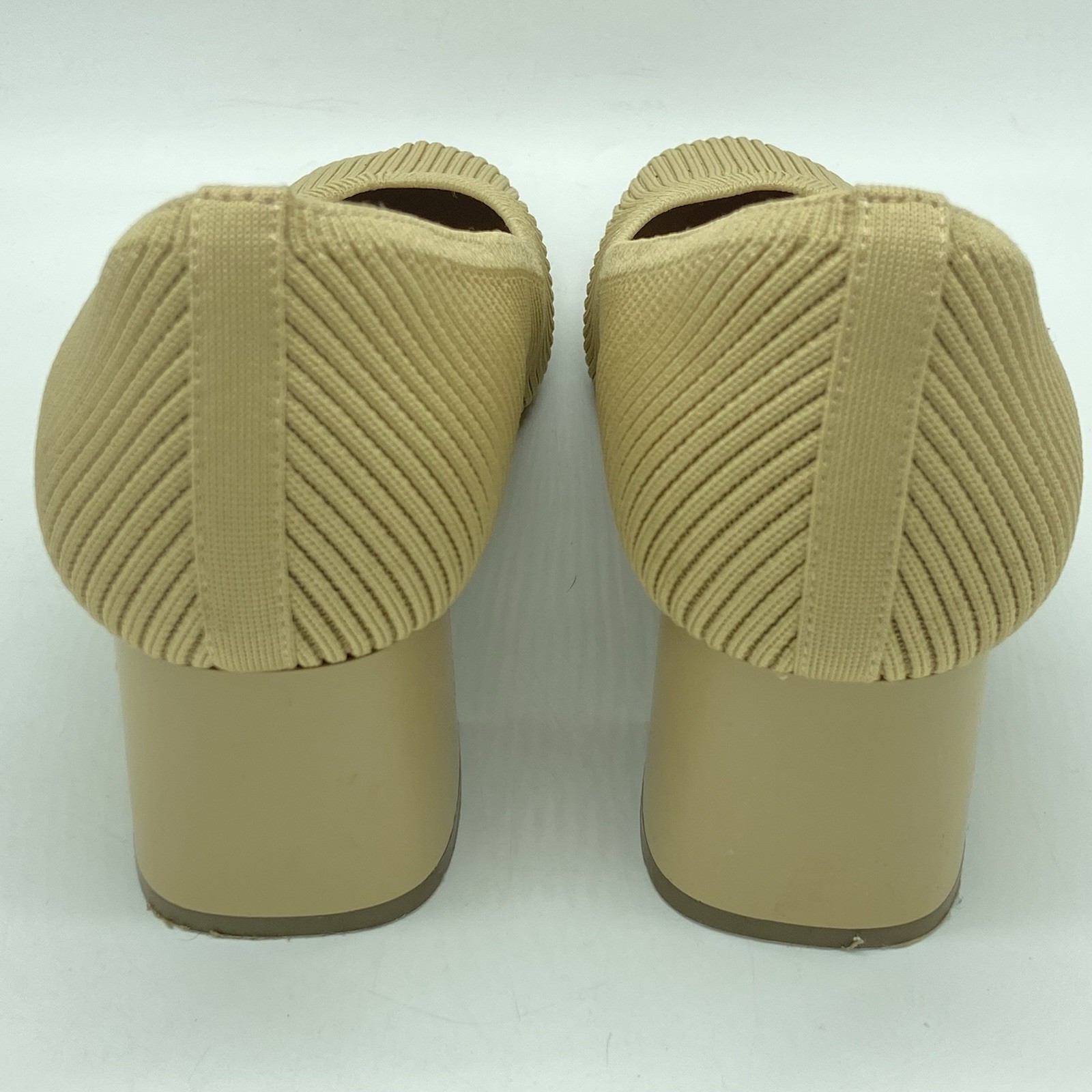 Burudani Womens Beige Ribbed Knit Block Heel Pumps Square Toe Size 9 Tan Shoes