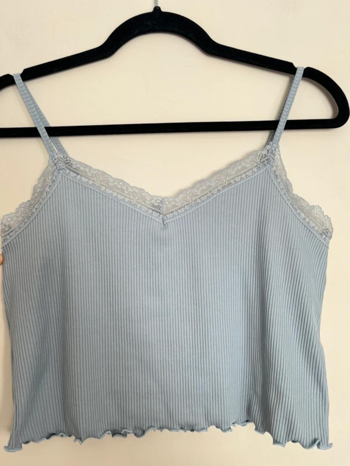 Primark Blue Lace Trim Ribbed Cami Top – Size M, UK 12/14