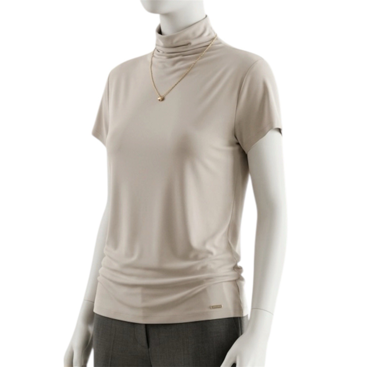 T Tahari Women’s Cowl Neck Short Sleeve Top Beige Size Large Viscose Stretchy