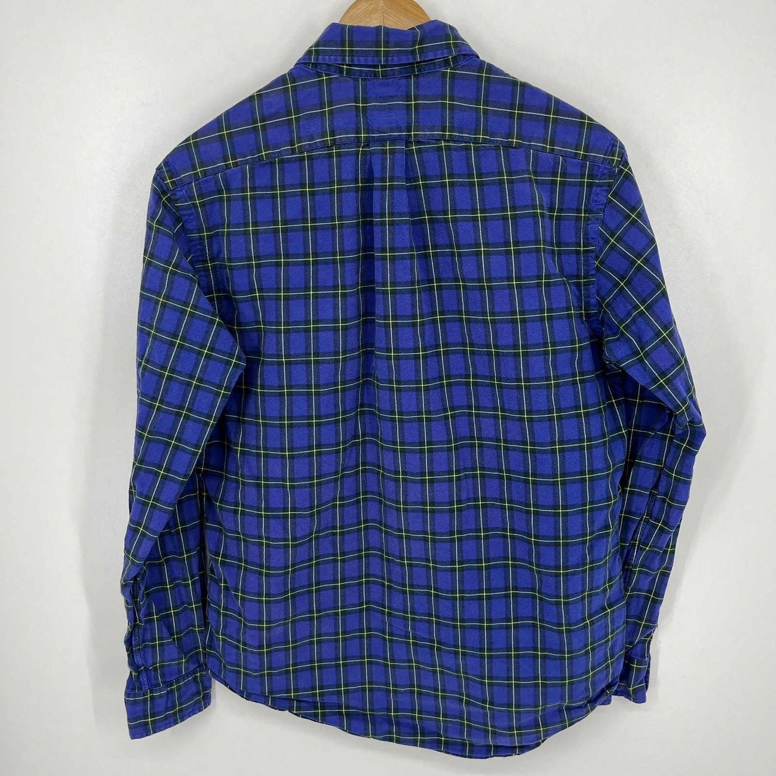Ralph Lauren Mens Custom Fit Plaid Button Down Shirt Blue Green Yellow Size M