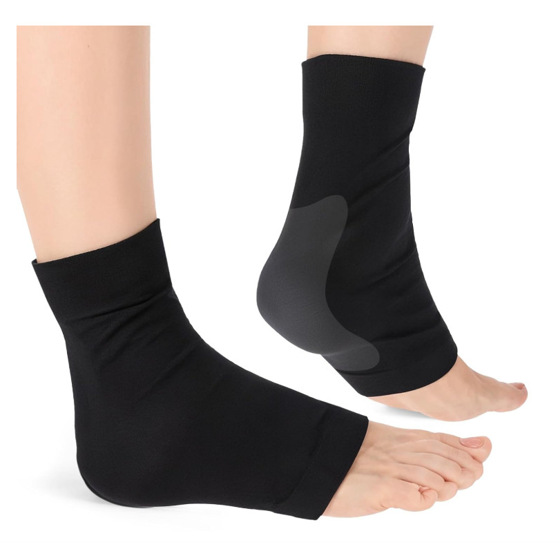2 PCS Achilles Tendon Heel Protector Ankle Support Sock Open Toe Black