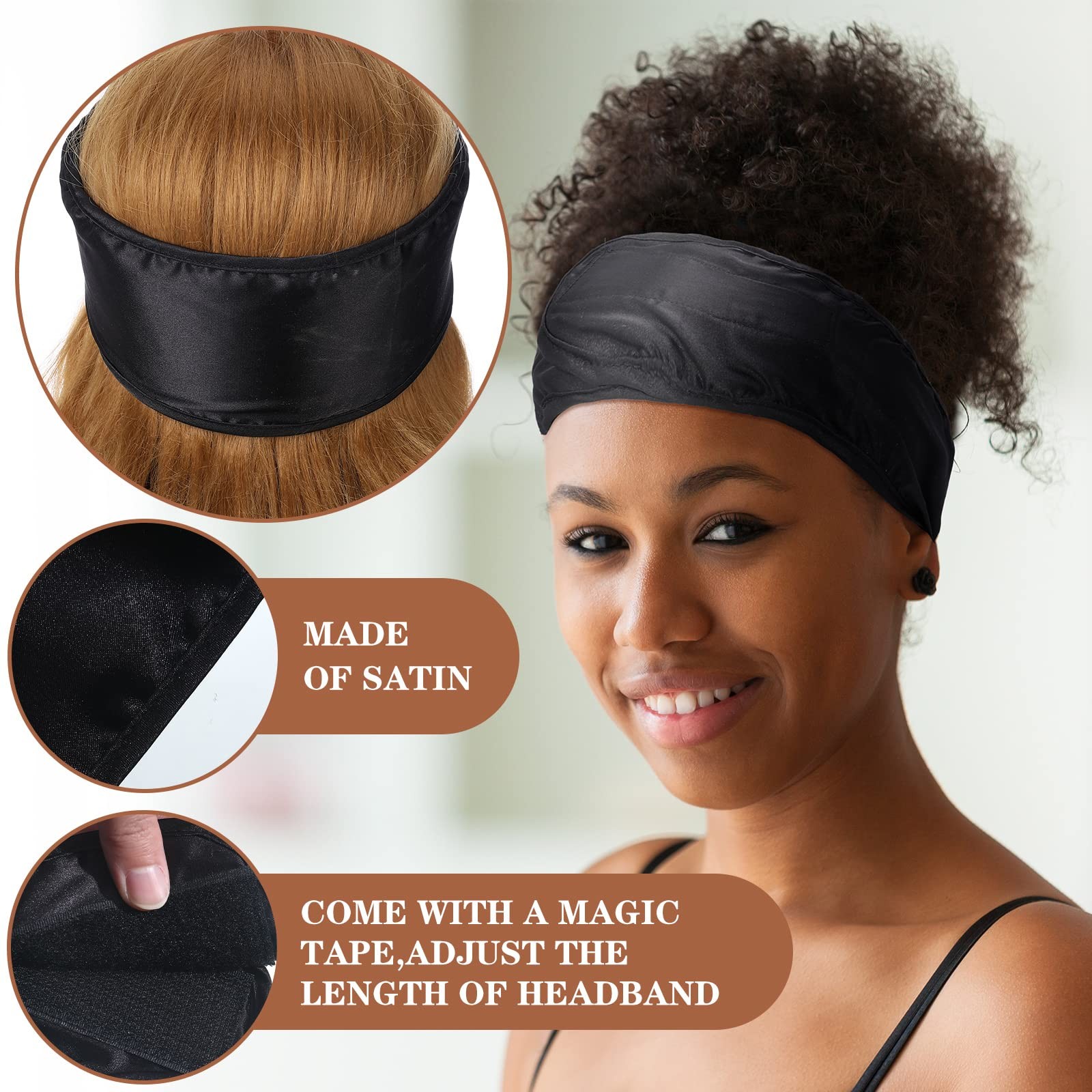 Hercicy 6 Packs Black Satin Spa Headband Silk One Size Fits Most, Color