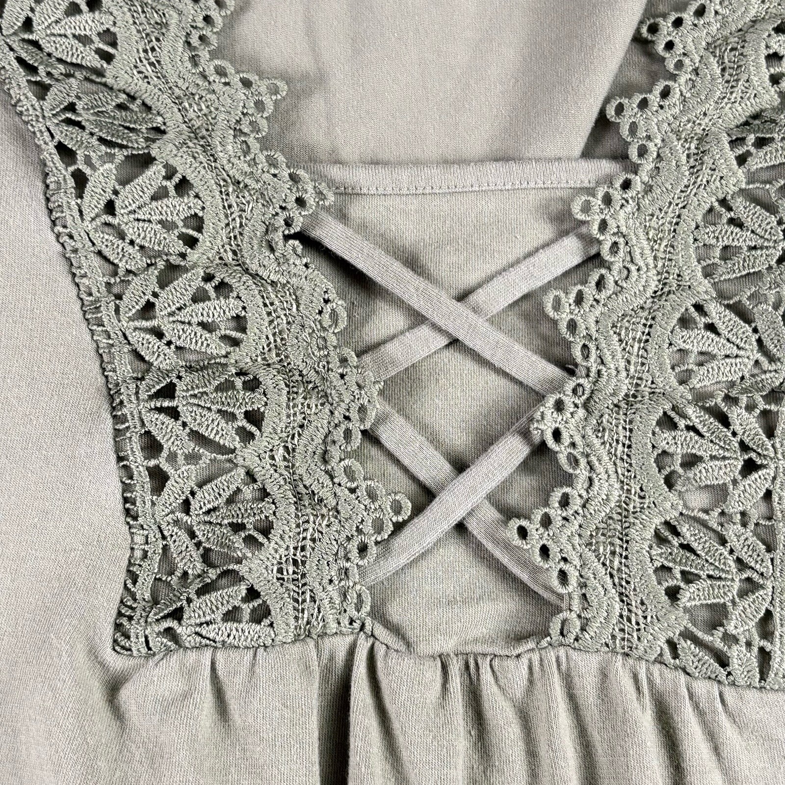 Catherines Top Womens 1X Green Boho Cottagecore Lace Trim Peasant Festival Artsy