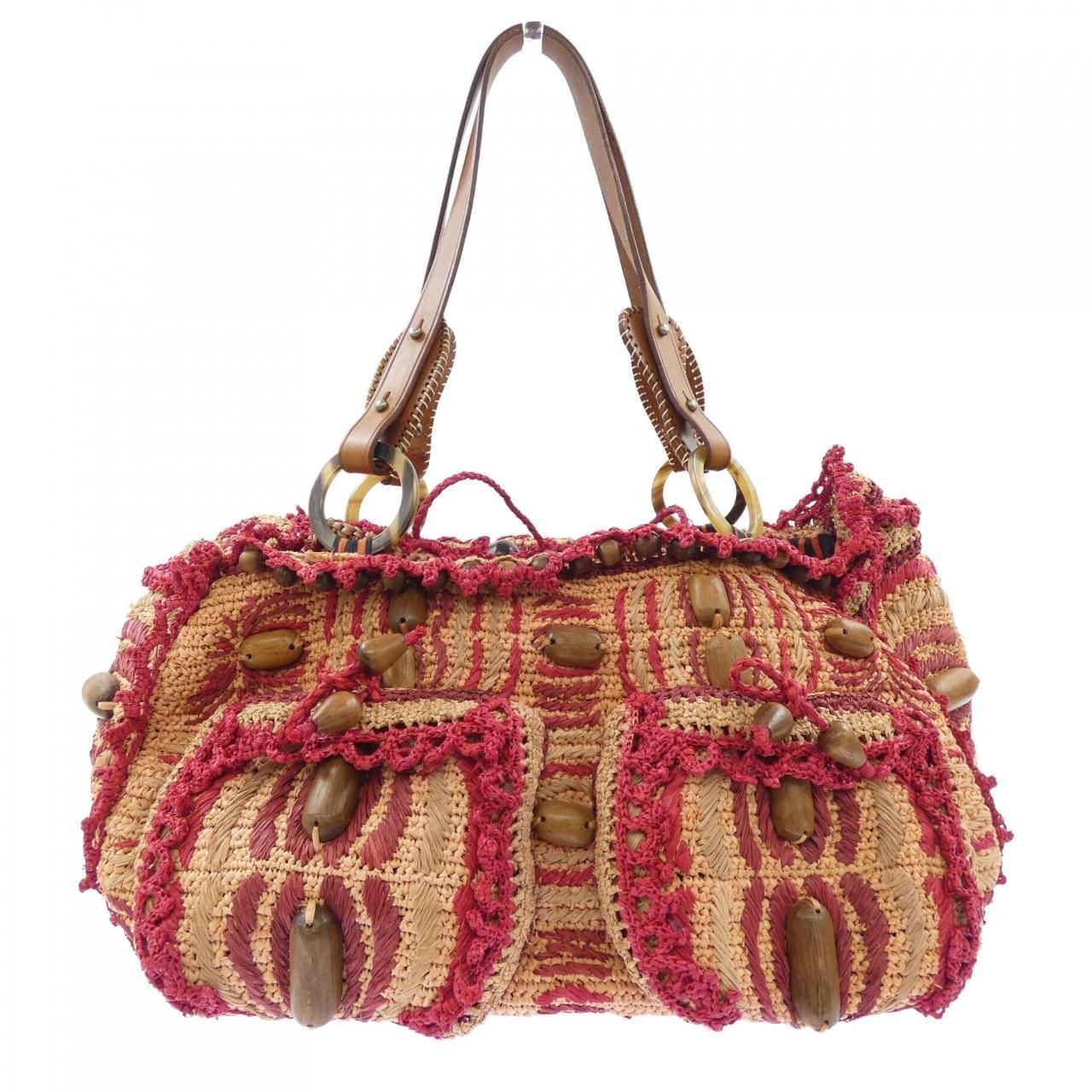 Jamin Puech Shoulder Bag Beige Pink Red Brown W40cm H19cm D22cm Women