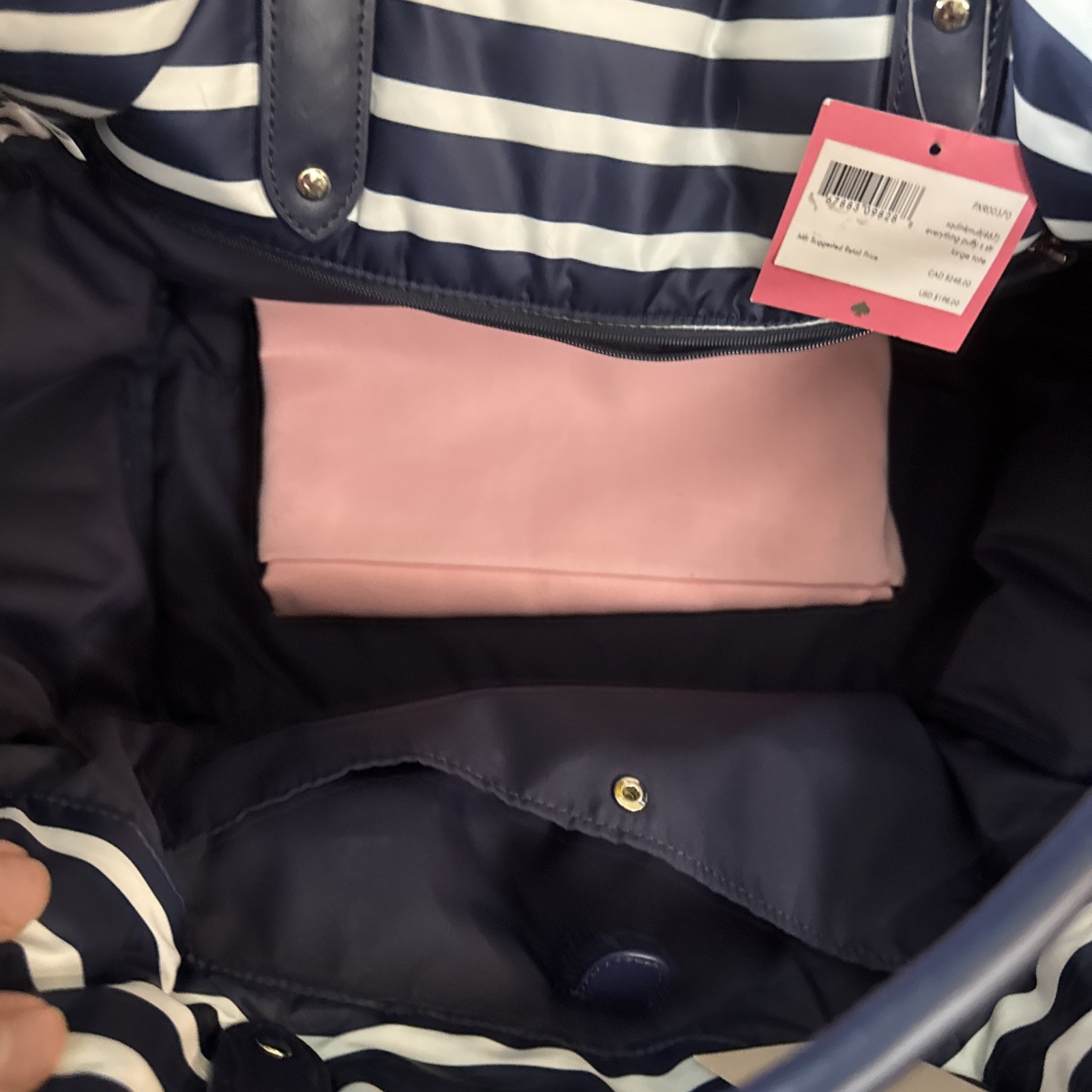 NWT Kate Spade EVERYTHING PUFFY STRIPE Large Tote Navy Stripe