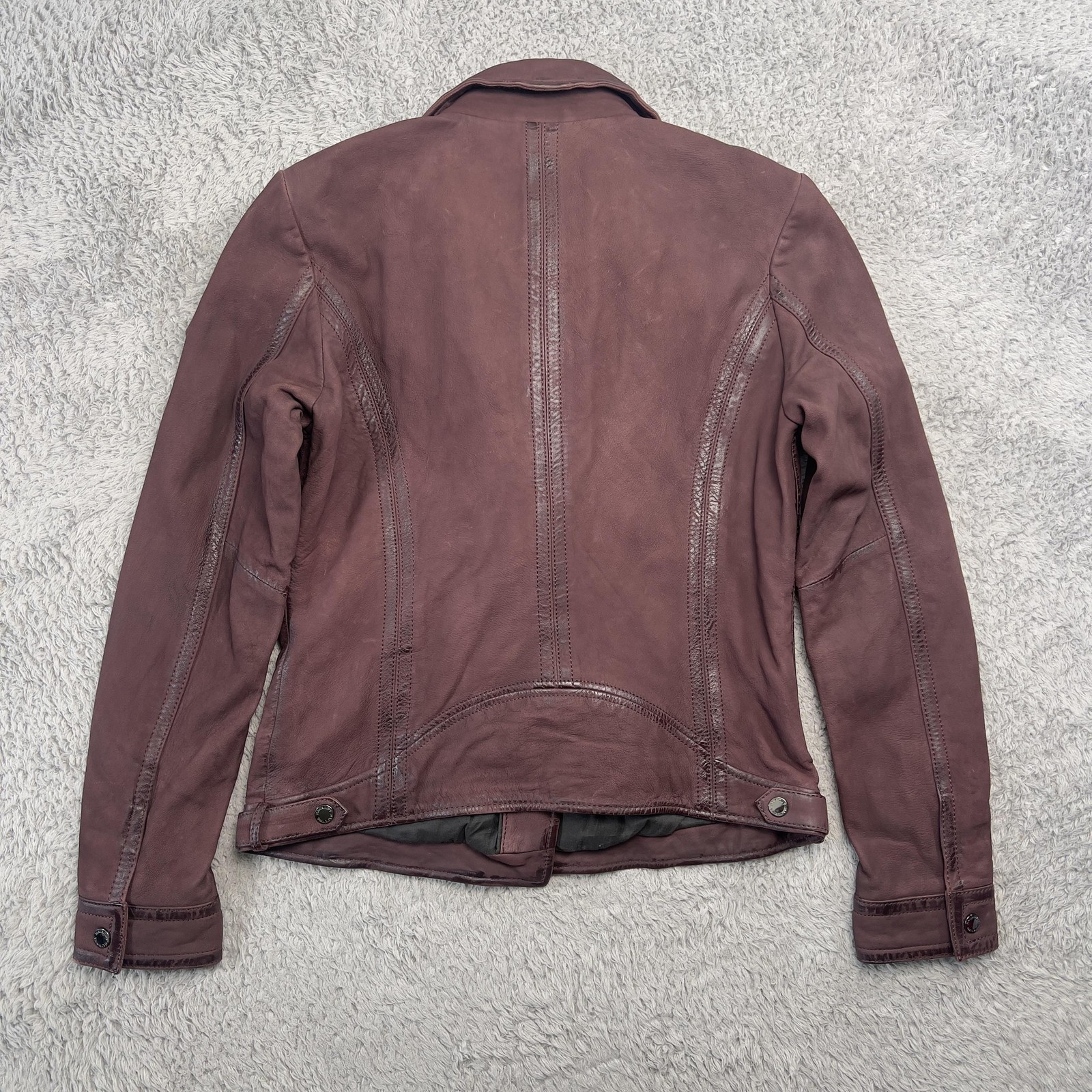 Mauritius Twila RF Leather Jacket Womens 7/8 Wine Red Moto Zip Lined Biker