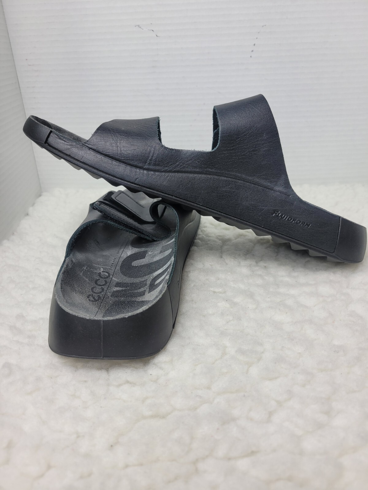 Ecco 2nd Cozmo Sandals Men’s Size 13 Black Leather Double Strap Comfort Slide