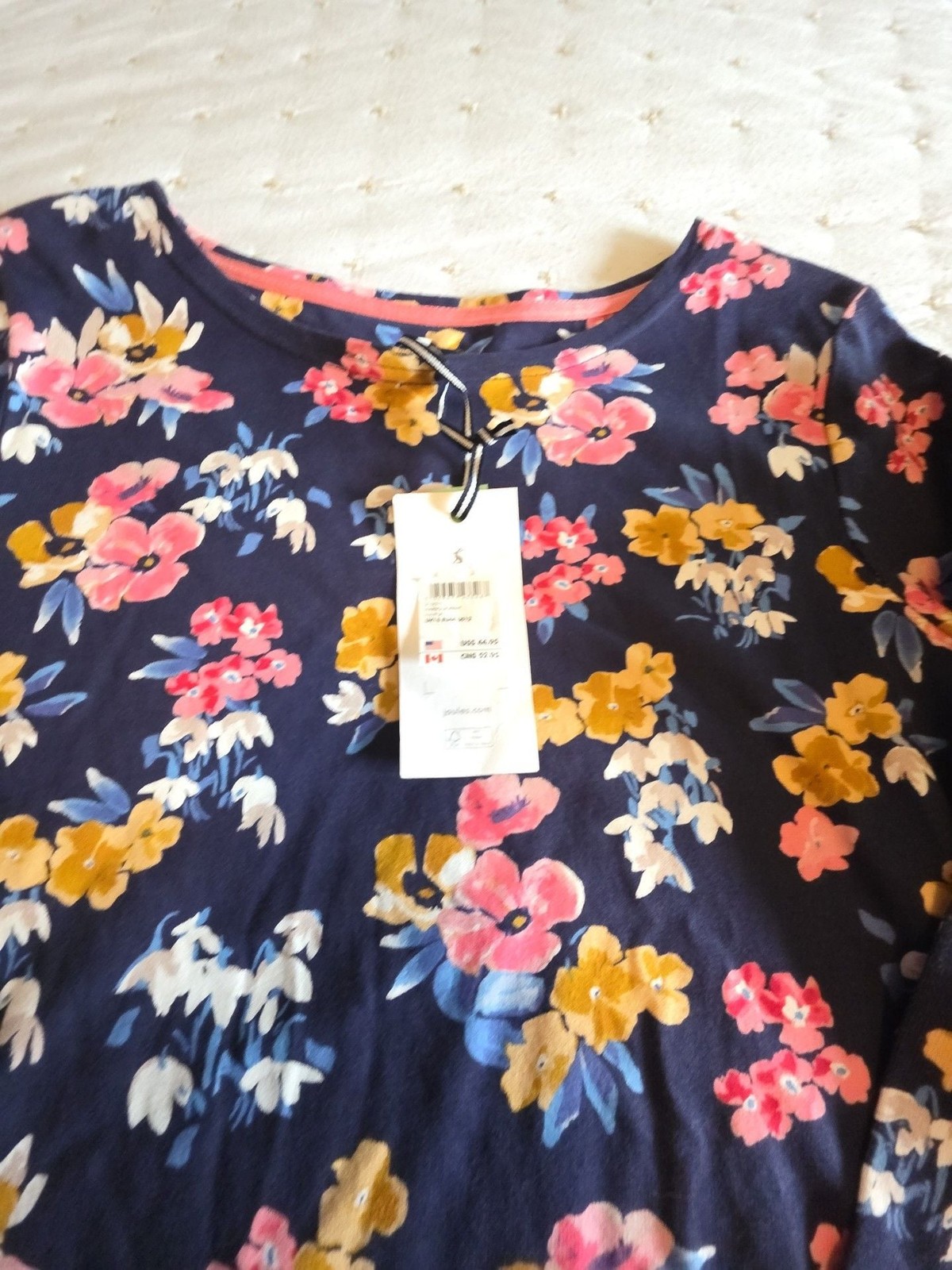 Joules Harbour Print Long Sleeve Jersey Top in Navy Floral
