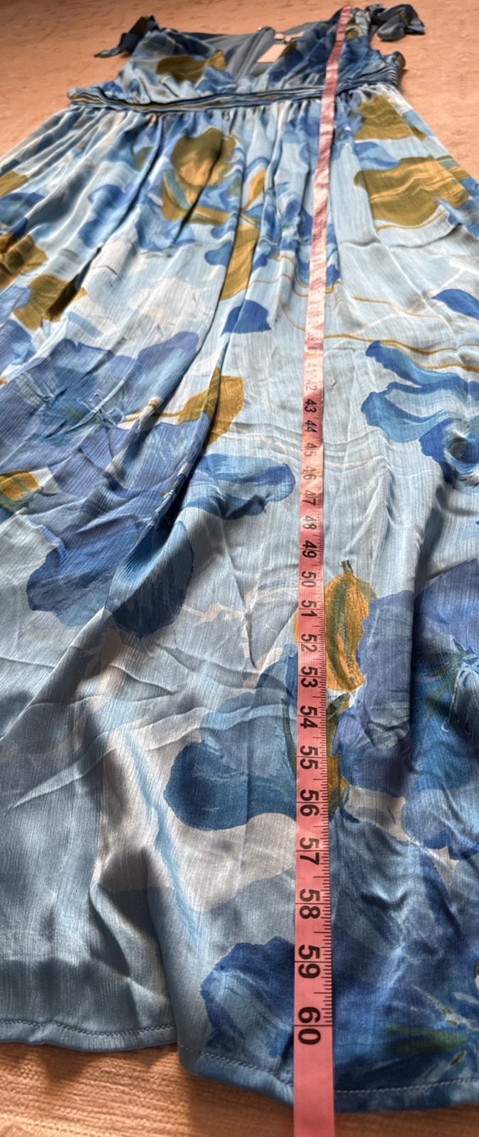 Sugarlips Neiva Blue Floral Descanso Pleated Maxi Dress 1X Flowy Romantic Garden