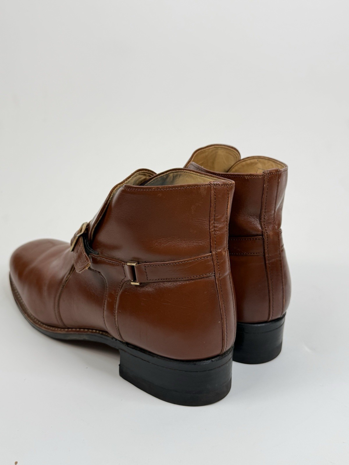 Vintage Bostonian Iron Age Steel Toe Boots Mens Size 11 Brown Leather Monk Strap