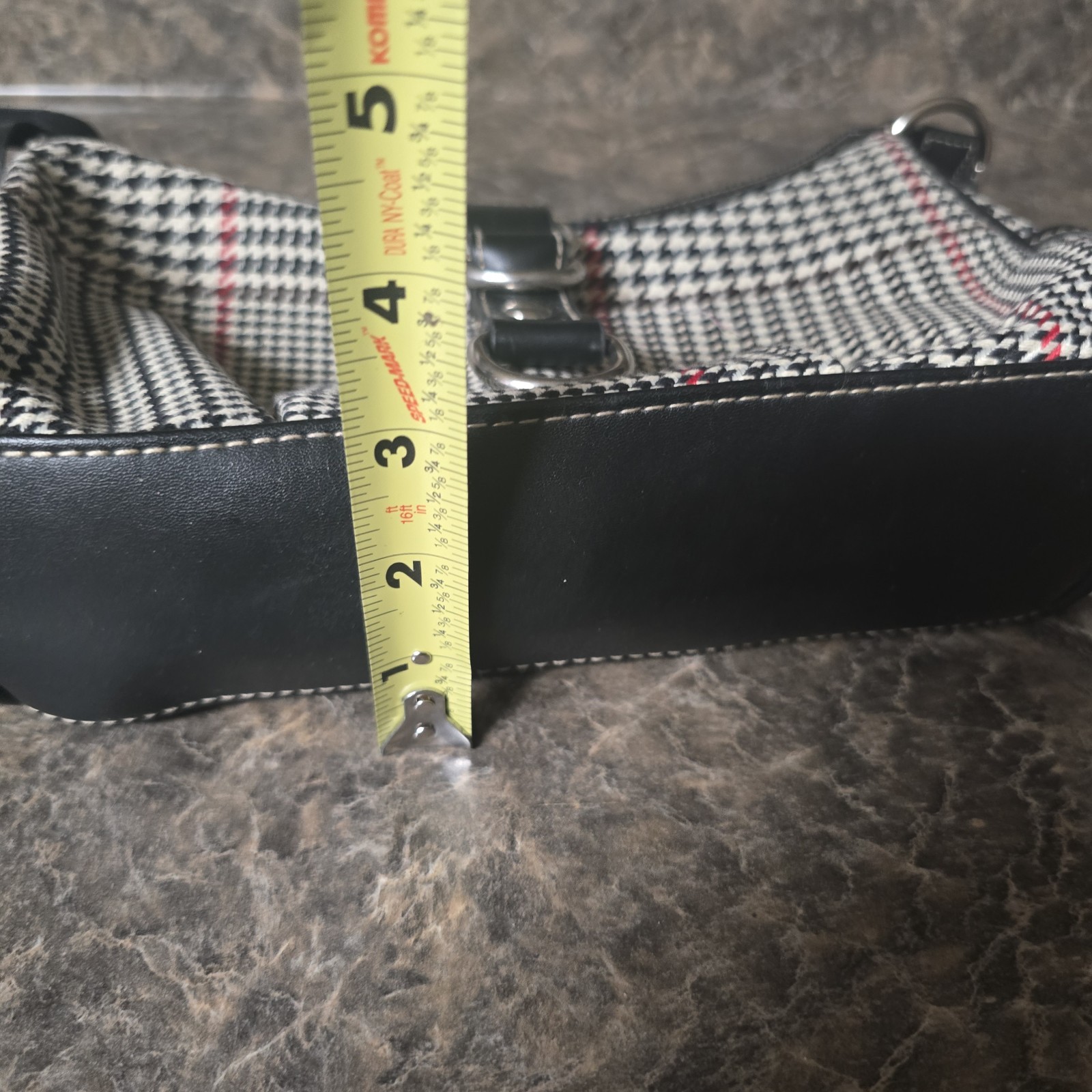 Y2K Vintage Chaps Houndstooth Shoulder Bag Black White Red Buckle Accent Zipper