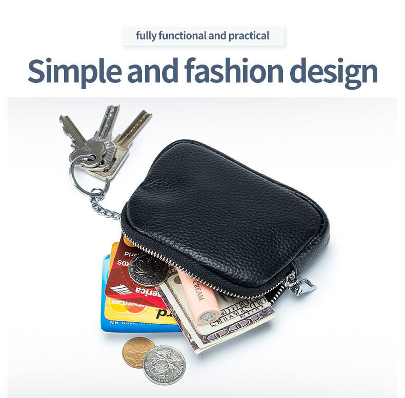 Women Men Genuine Leather Small Coin Holder Change Purse Zipper Key Card Wallet