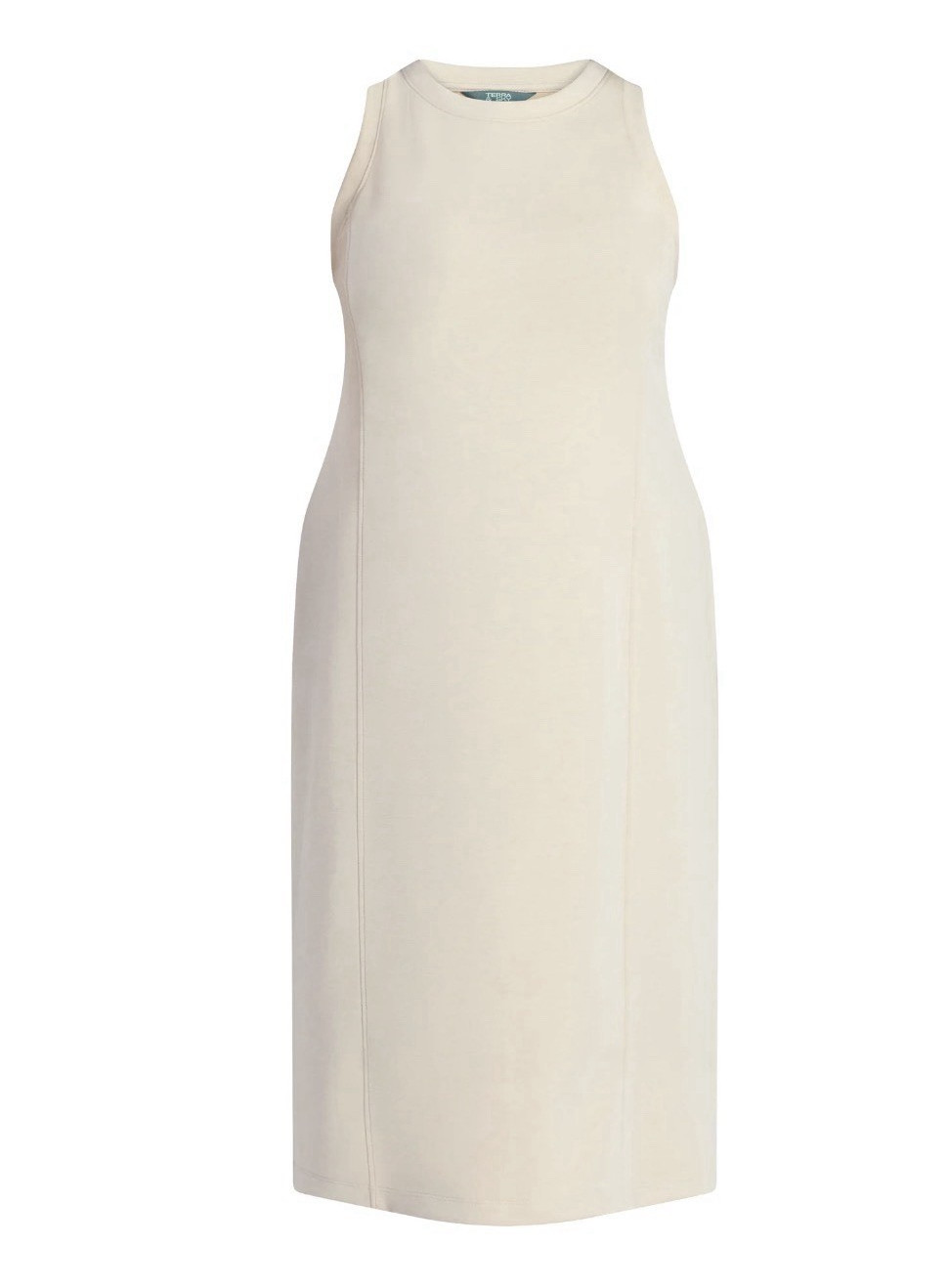 Terra & Sky Women’s Beige Scuba Knit Dress Round Neck Sleeveless Midi 2X