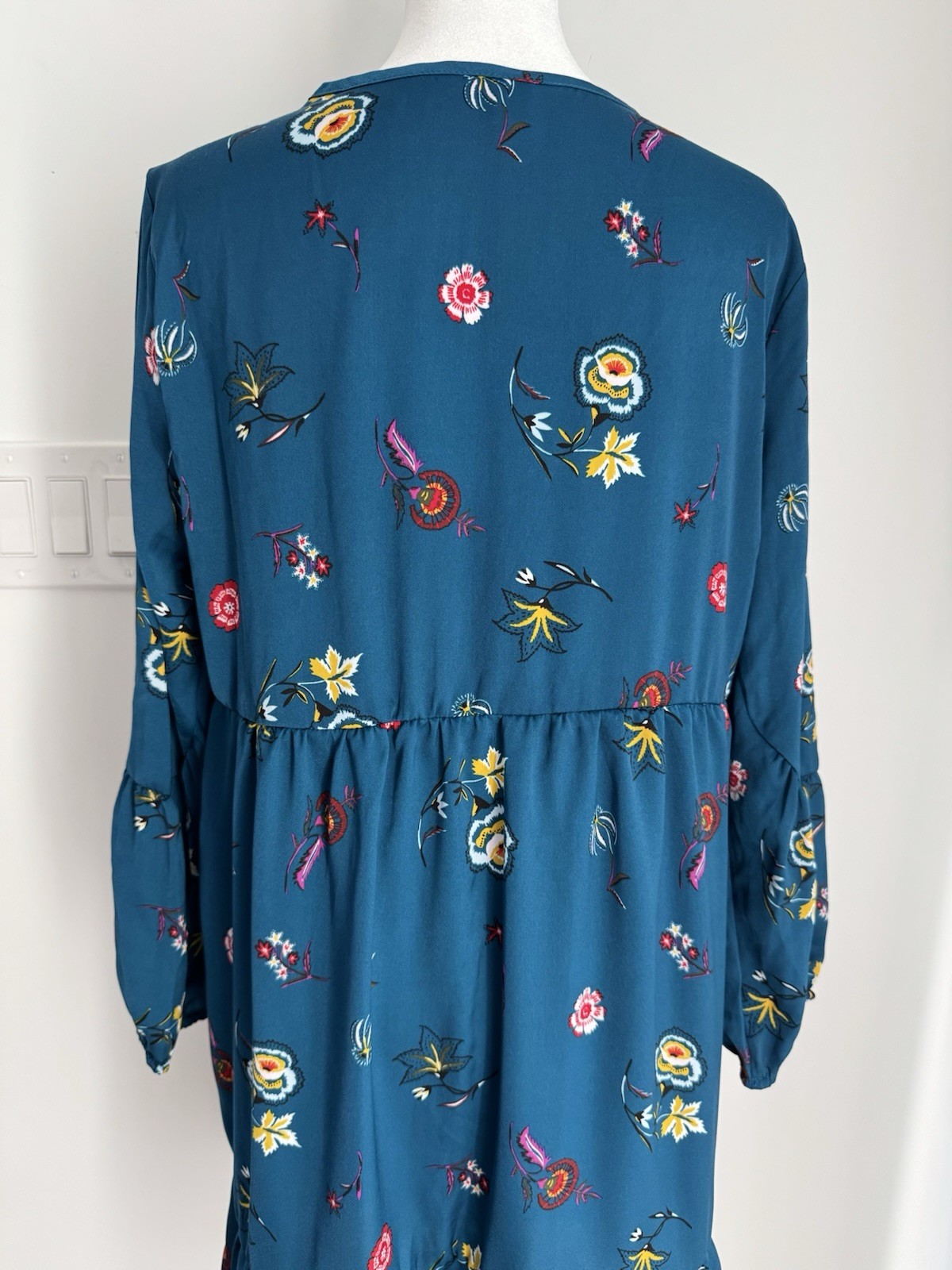 Old Navy Women’s Blue Floral Long Sleeve Pleated Ruffle Hem A Line Dress NEW