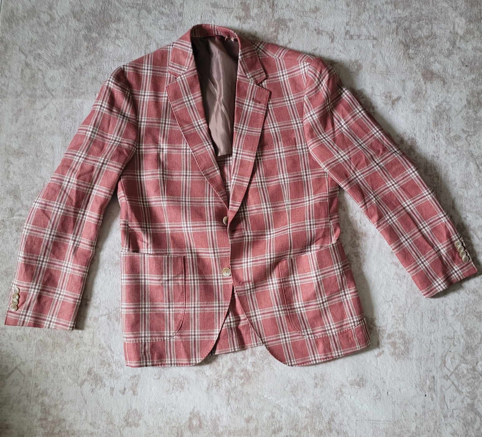 Kroons 38S Plaid Tweed Silk Linen Wool 2-Button Sport Coat Pink White