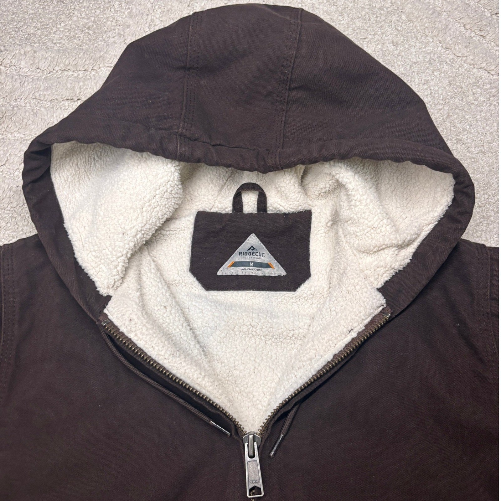 Ridgecut Hooded Work Jacket Womens M Brown Sherpa Lined Canvas Full Zip Coat