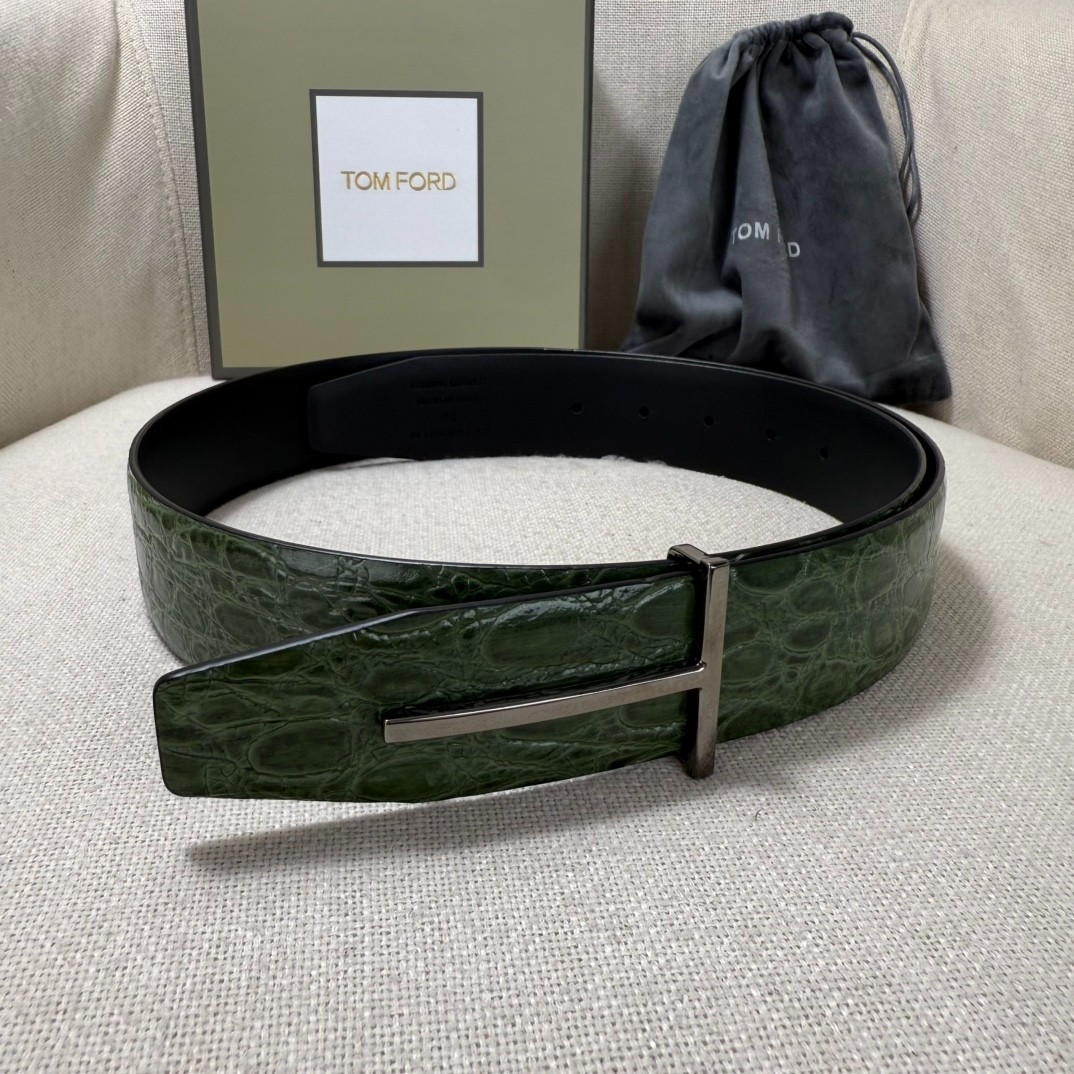 Authentic Tom Ford Reversible Leather T-Buckle Belt Luxury Designer Fashion